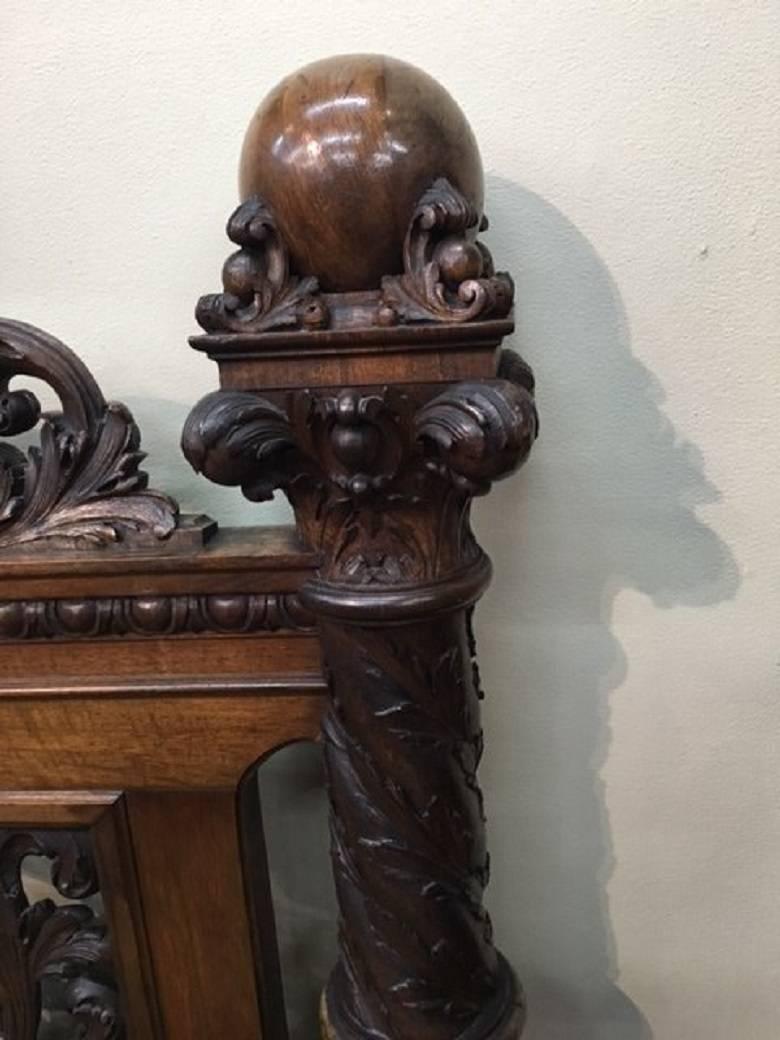 Italian Huge and Incredibly Carved Walnut Hall Bench or Settee with Female Faces For Sale