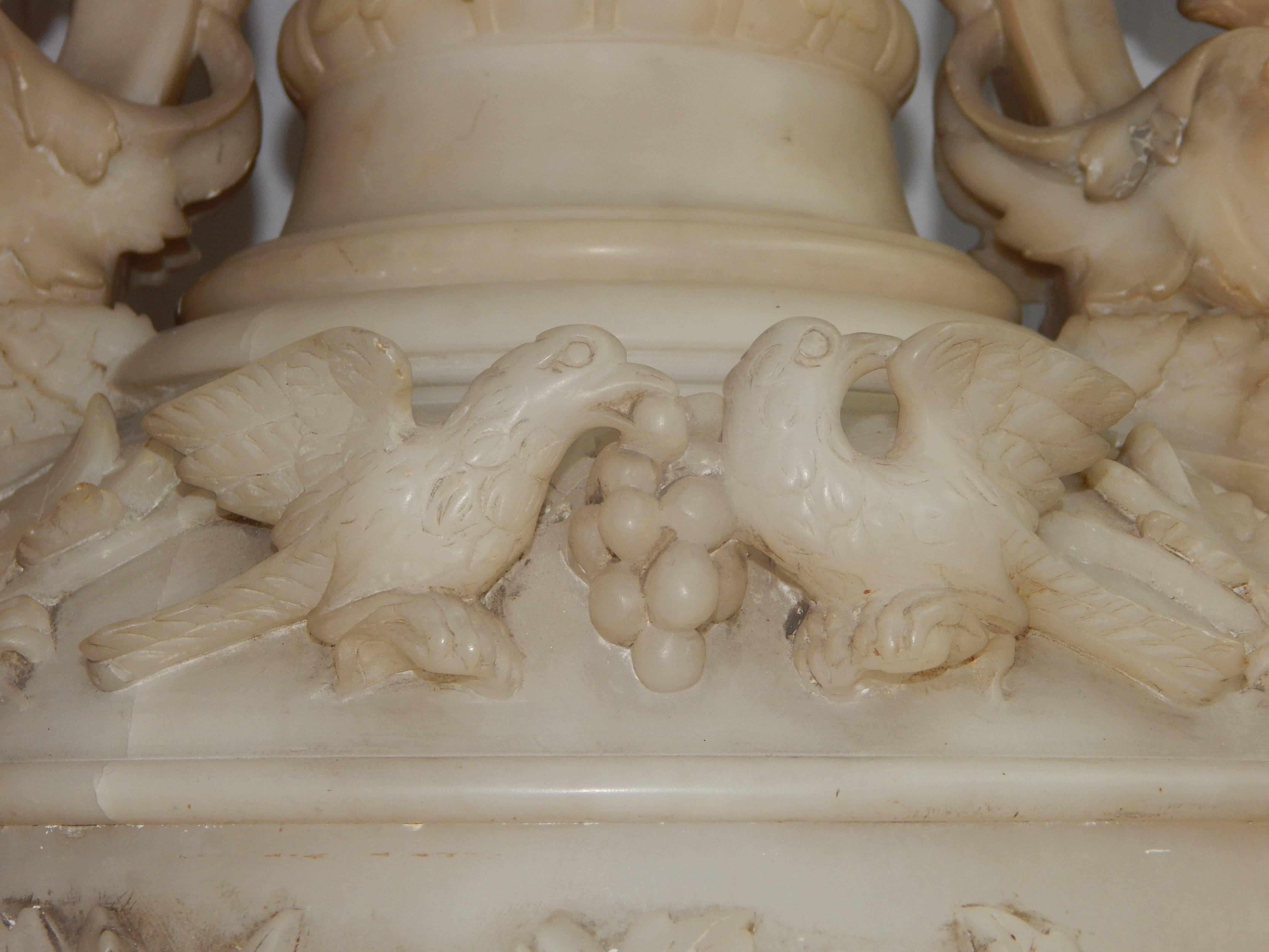 Monumental Pair of Carved Alabaster Urns and Pedestals 2