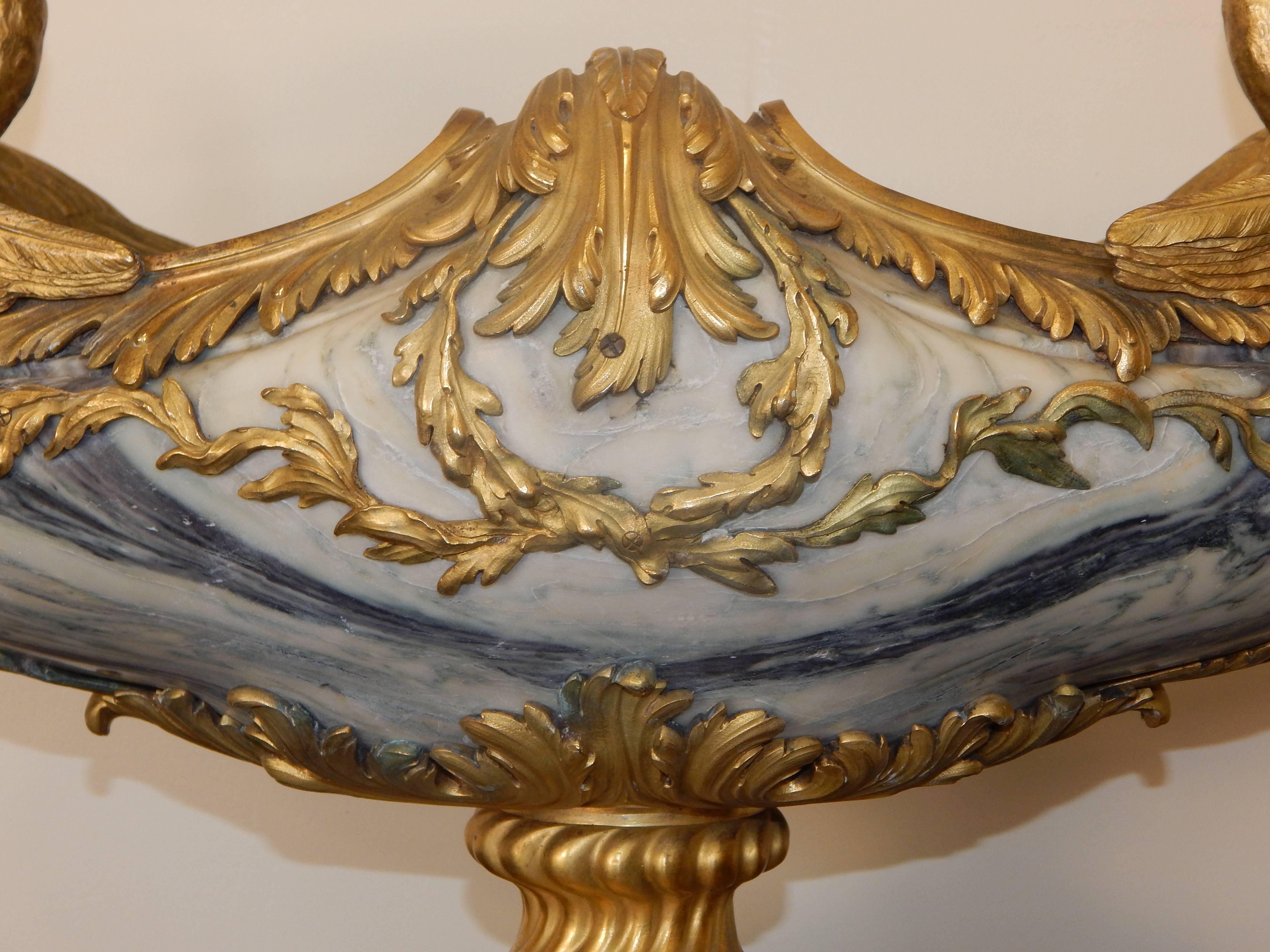 Louis XVI Exquisite Bronze Mounted Marble Centerpiece with Swans For Sale