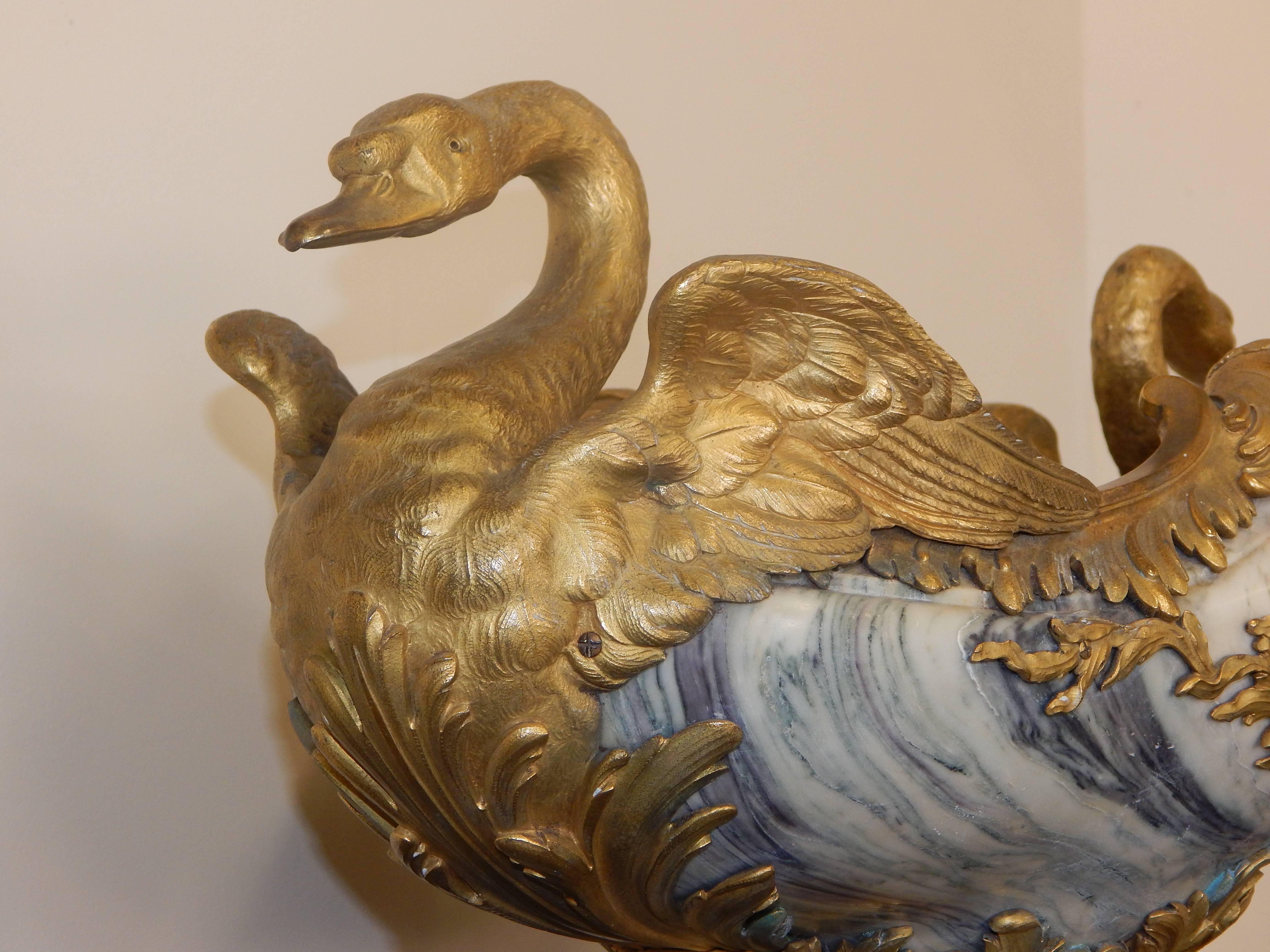 French Exquisite Bronze Mounted Marble Centerpiece with Swans For Sale