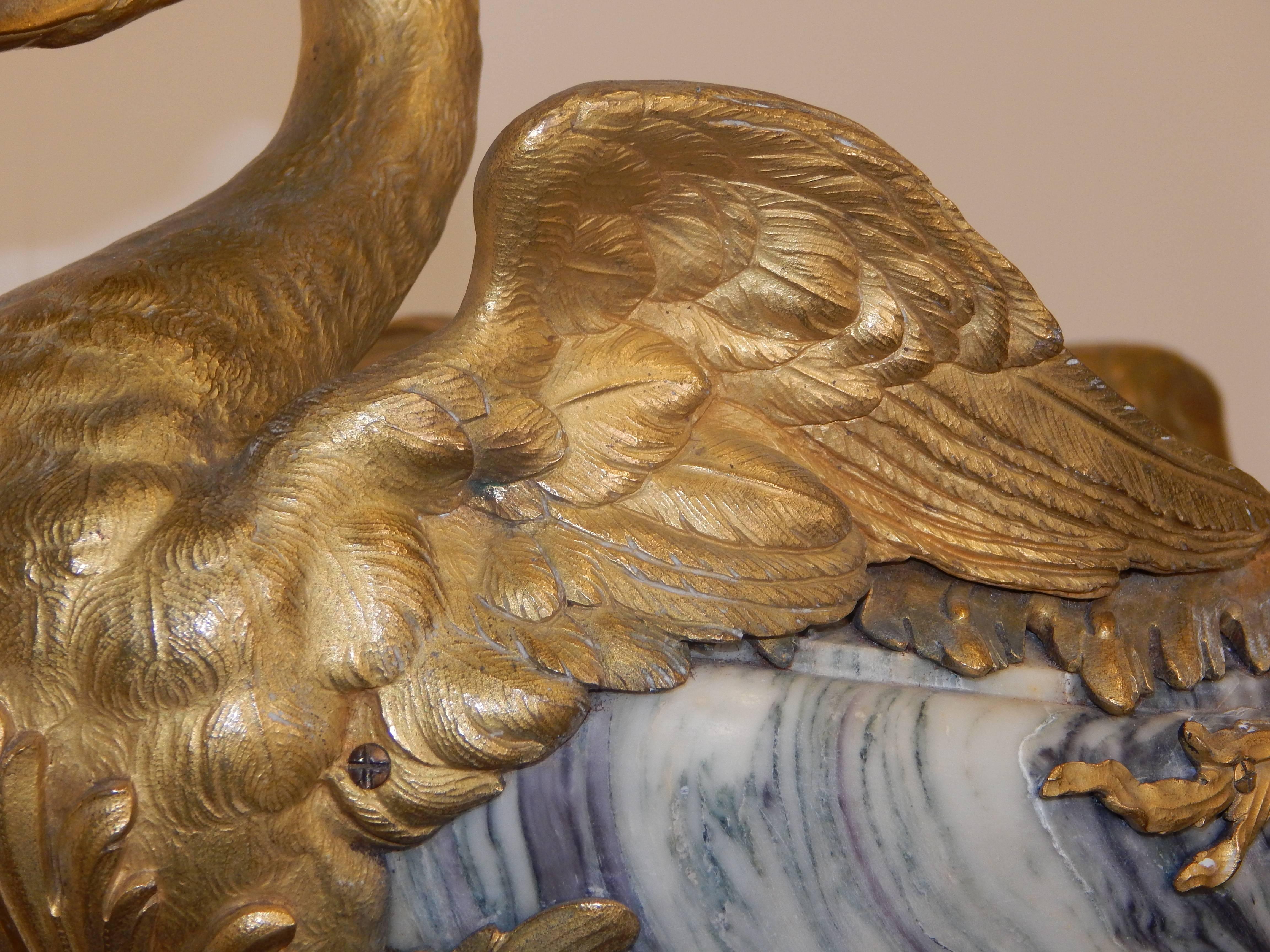 19th Century Exquisite Bronze Mounted Marble Centerpiece with Swans For Sale