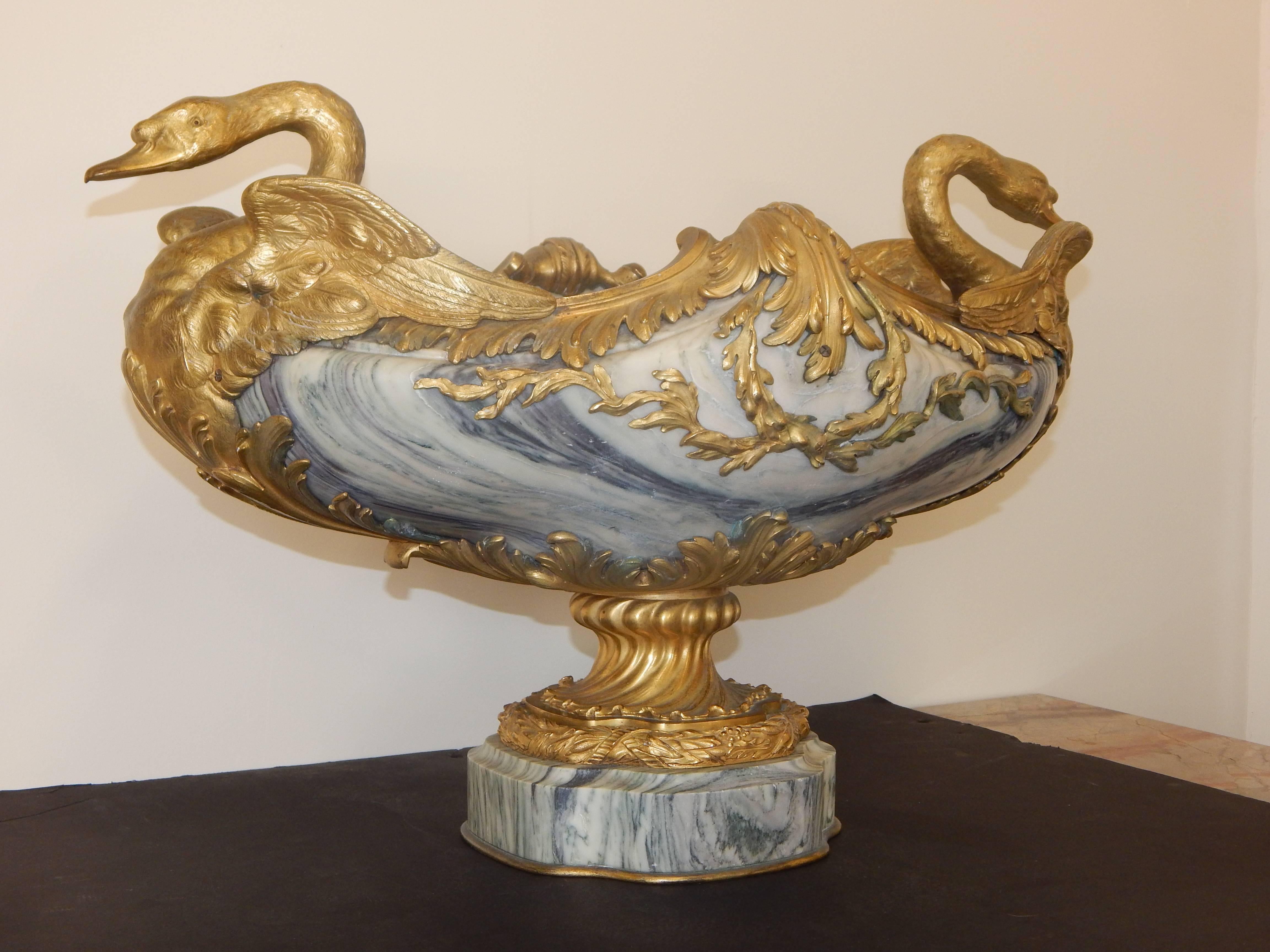 Exquisite Bronze Mounted Marble Centerpiece with Swans For Sale 3