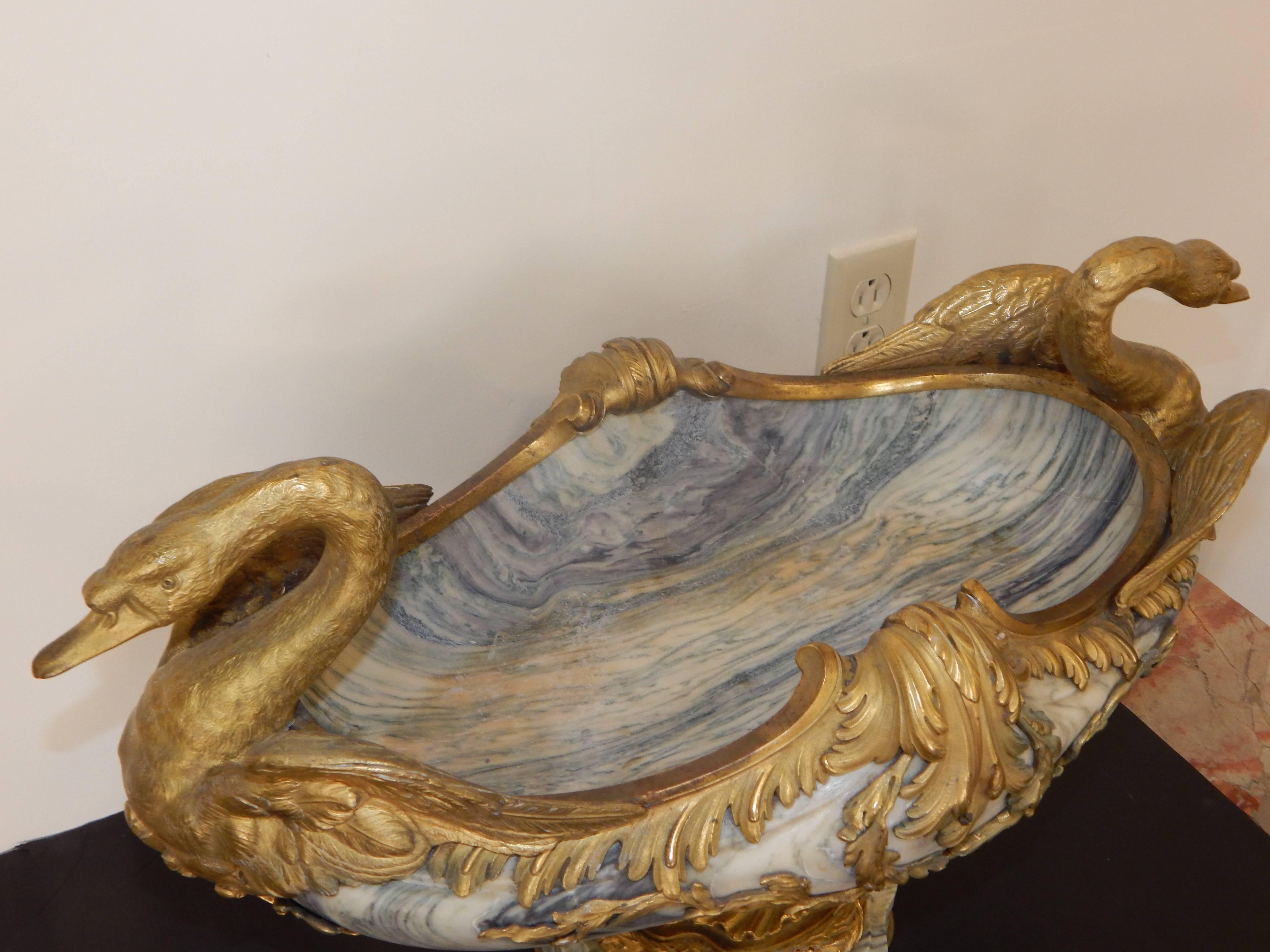 Exquisite Bronze Mounted Marble Centerpiece with Swans For Sale 4
