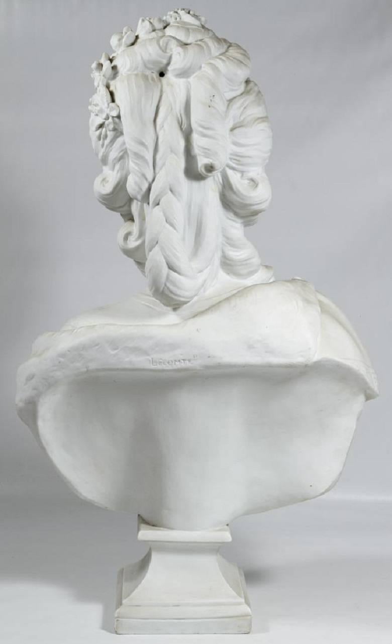 A large Sevres style parian bust of Marie Antoinette, signed Felix Lecomte (French, 1737-1817). No other markings.