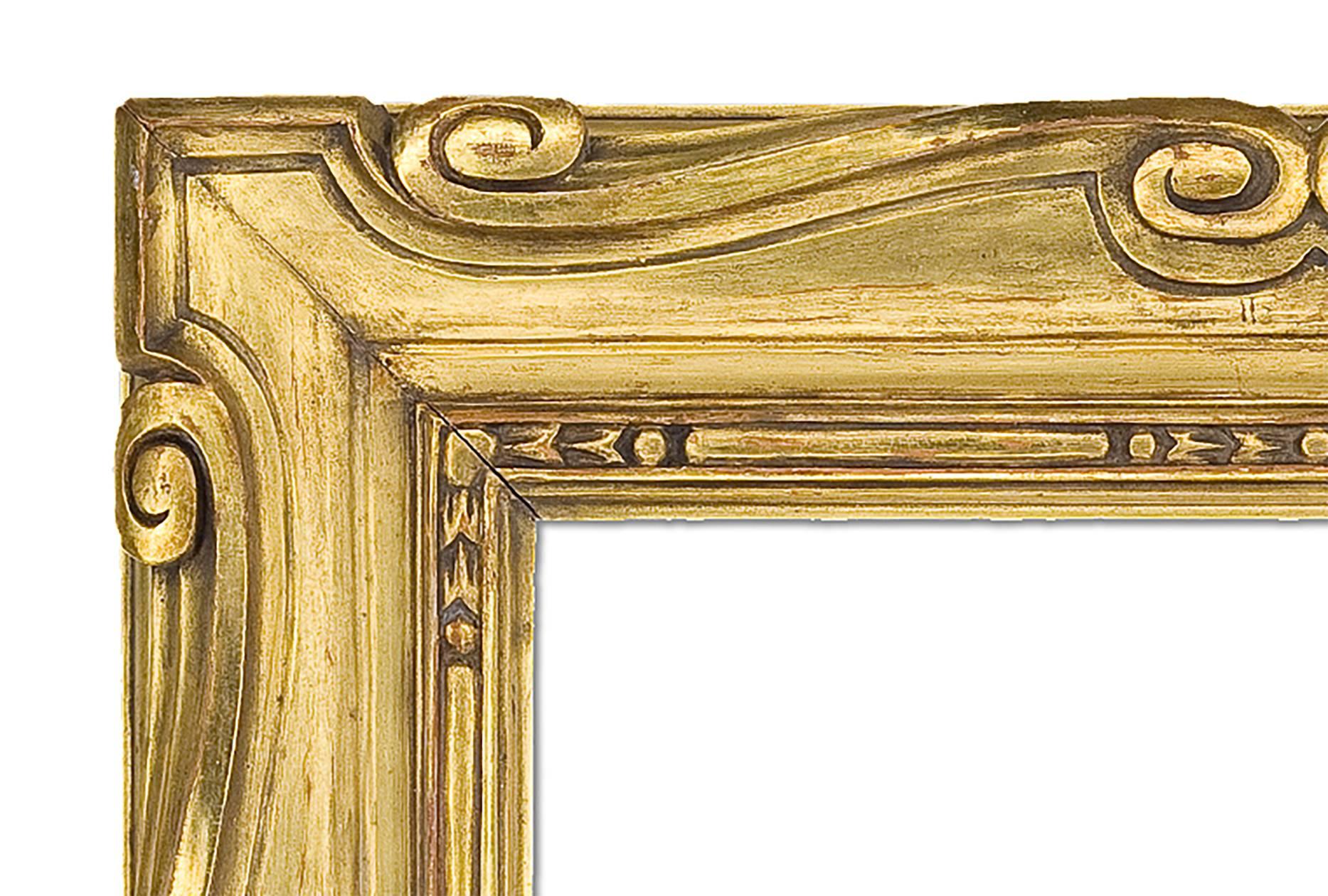 Early 20th century style Arts & Crafts carved and giltwood mirror in the Sansovino style. Measures: 31