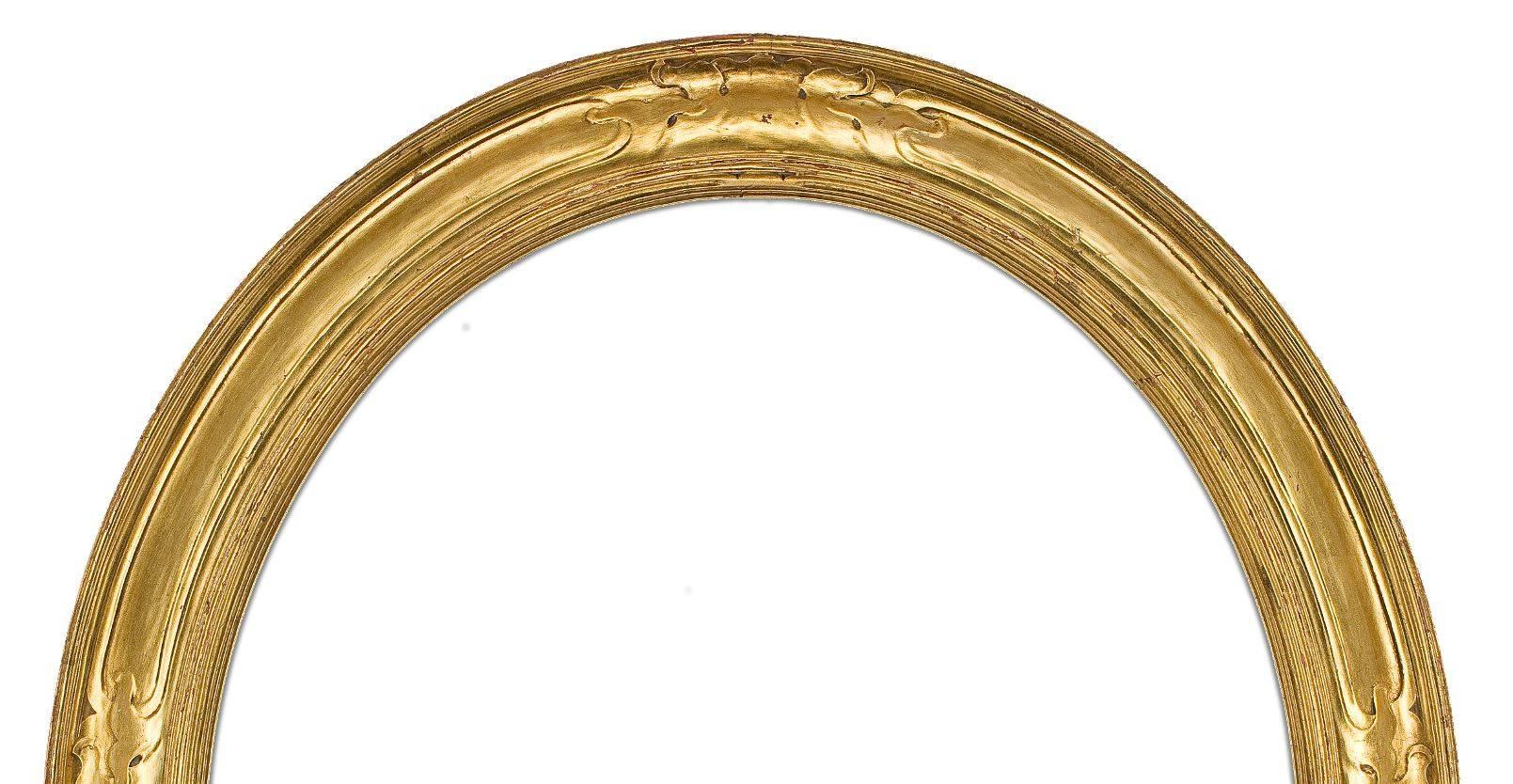 Hand-carved and gilt early 20th century mirror frame in the Art Nouveau style. This item was made by the Newcomb Macklin company.
Outside dimensions 29 1/4