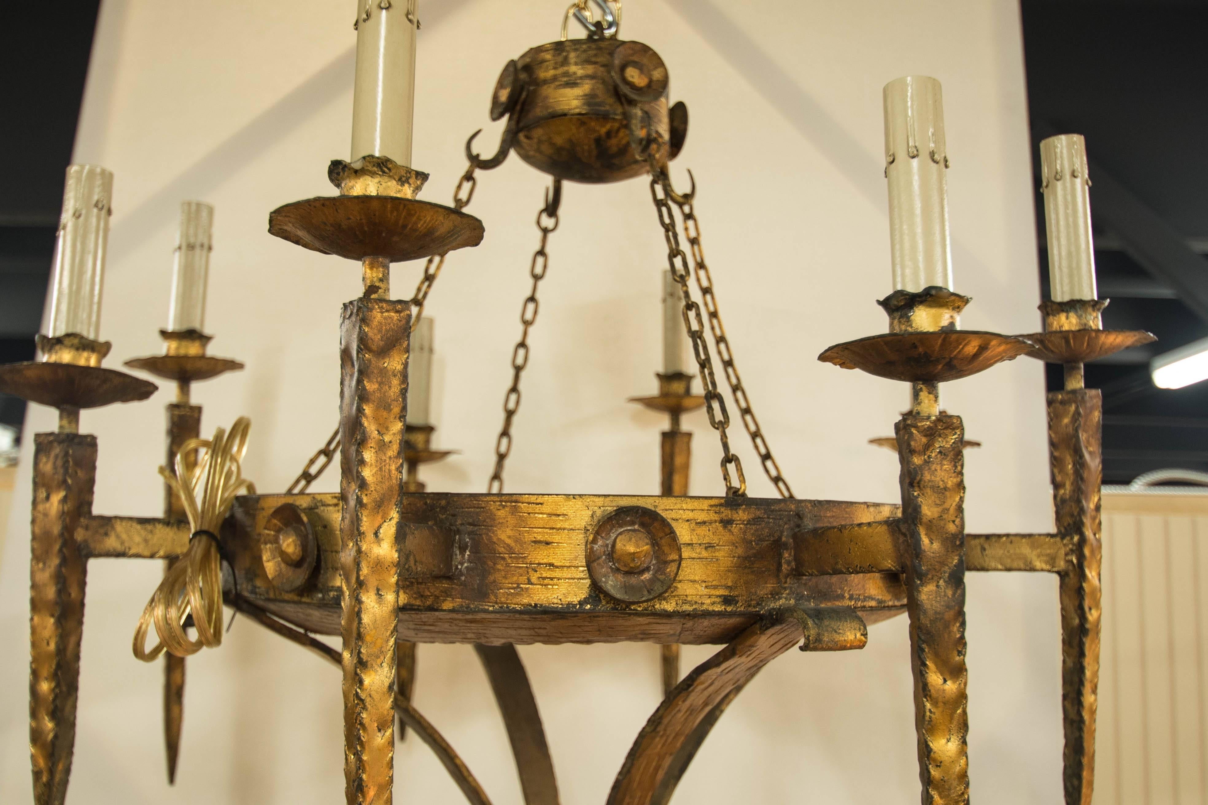 Spanish Early 20th Century Gilt Iron Chandelier For Sale