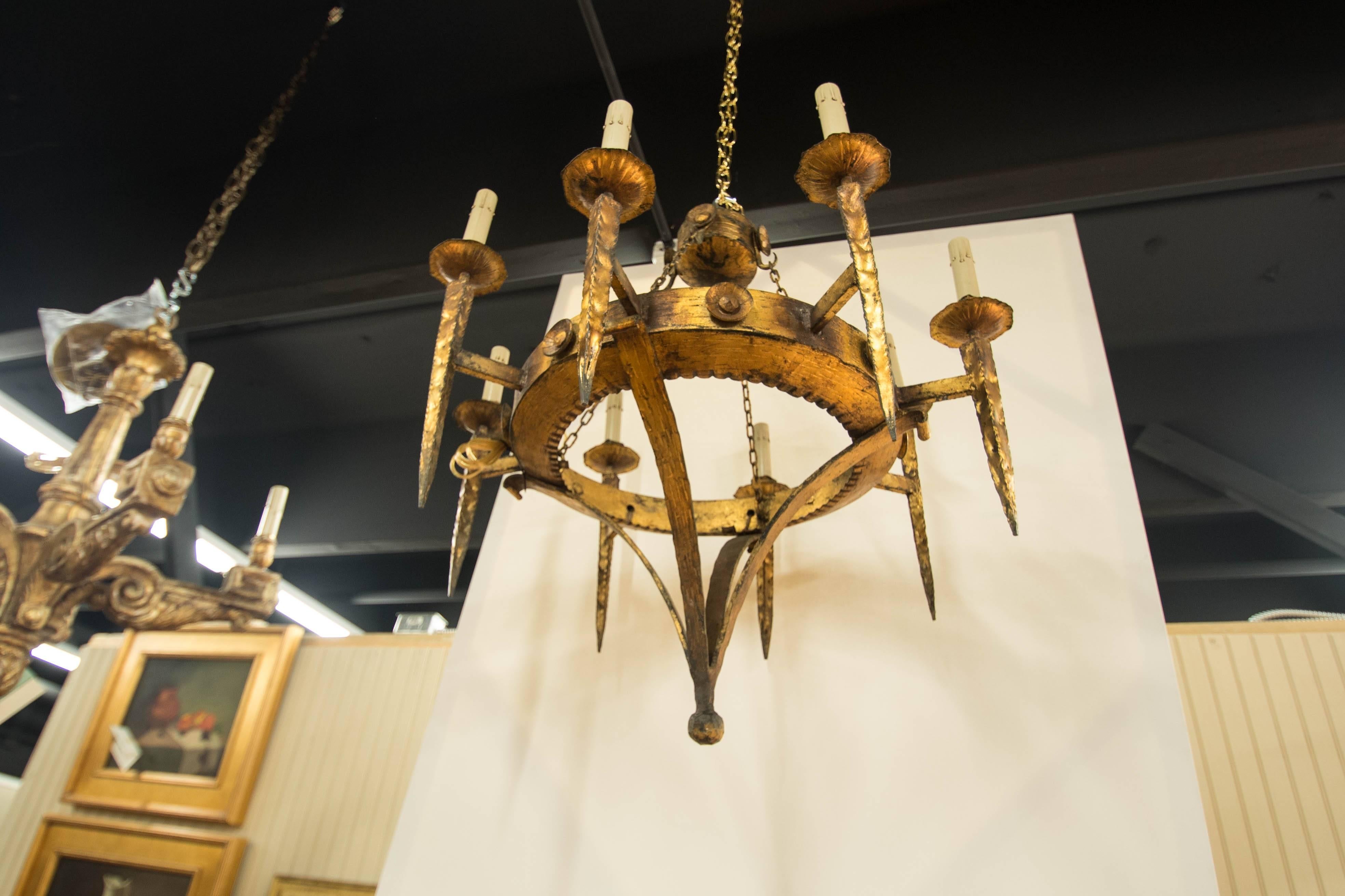 Early 20th Century Gilt Iron Chandelier For Sale 1