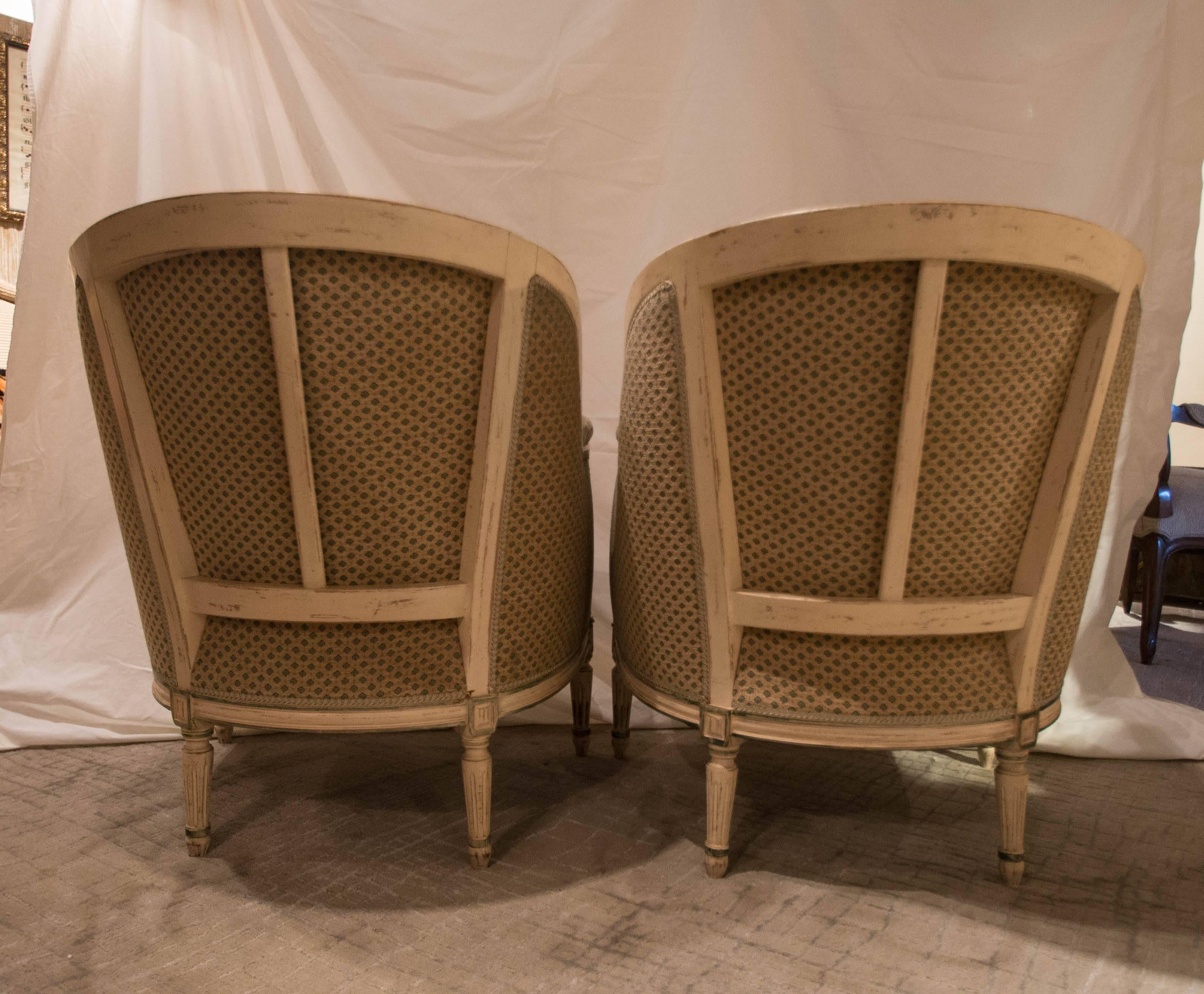 20th Century Pair of Louis XVI Style French Bergere Chairs