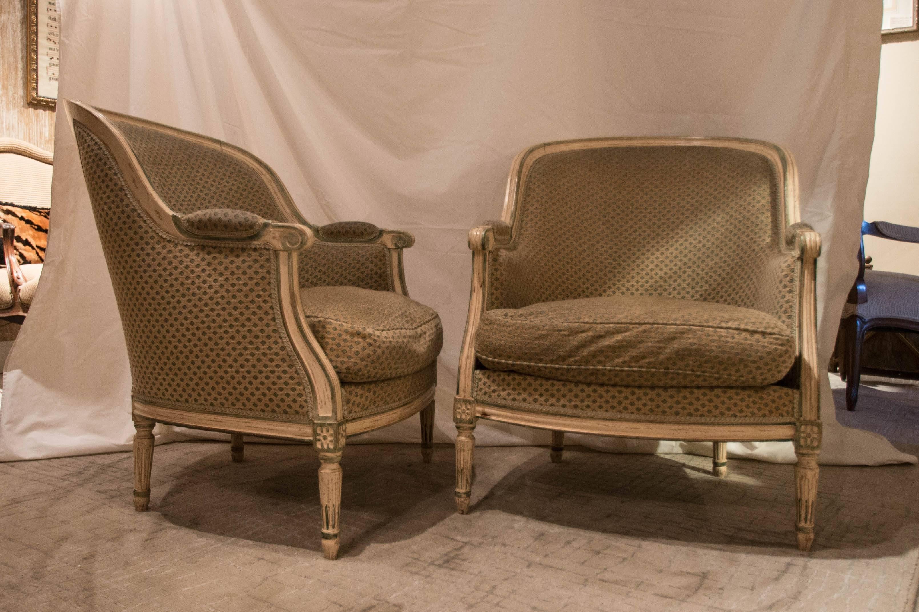 Pair of Louis XVI Style French Bergere Chairs 1