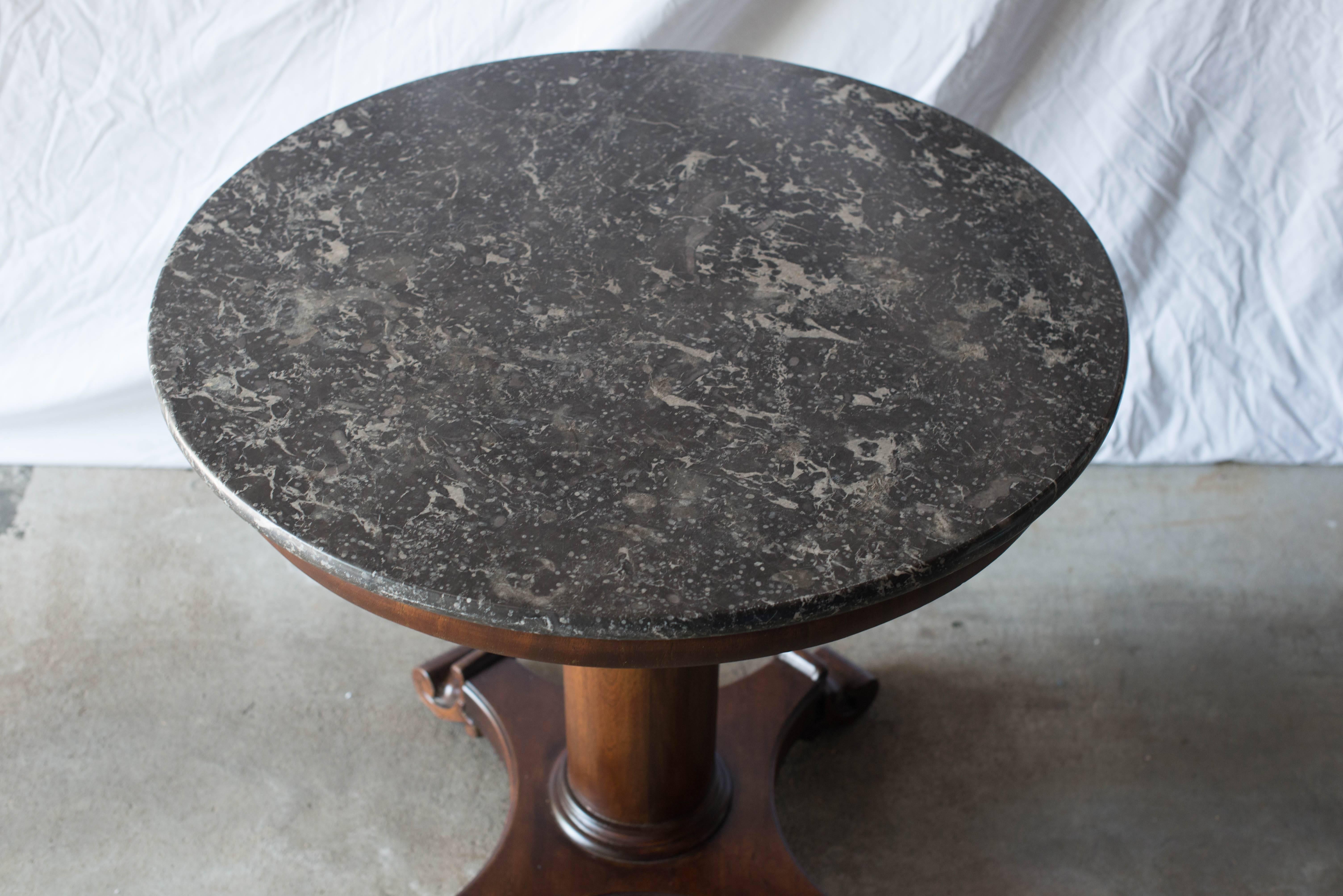 Empire 19th Century French Round Pedestal Table with Marble Top