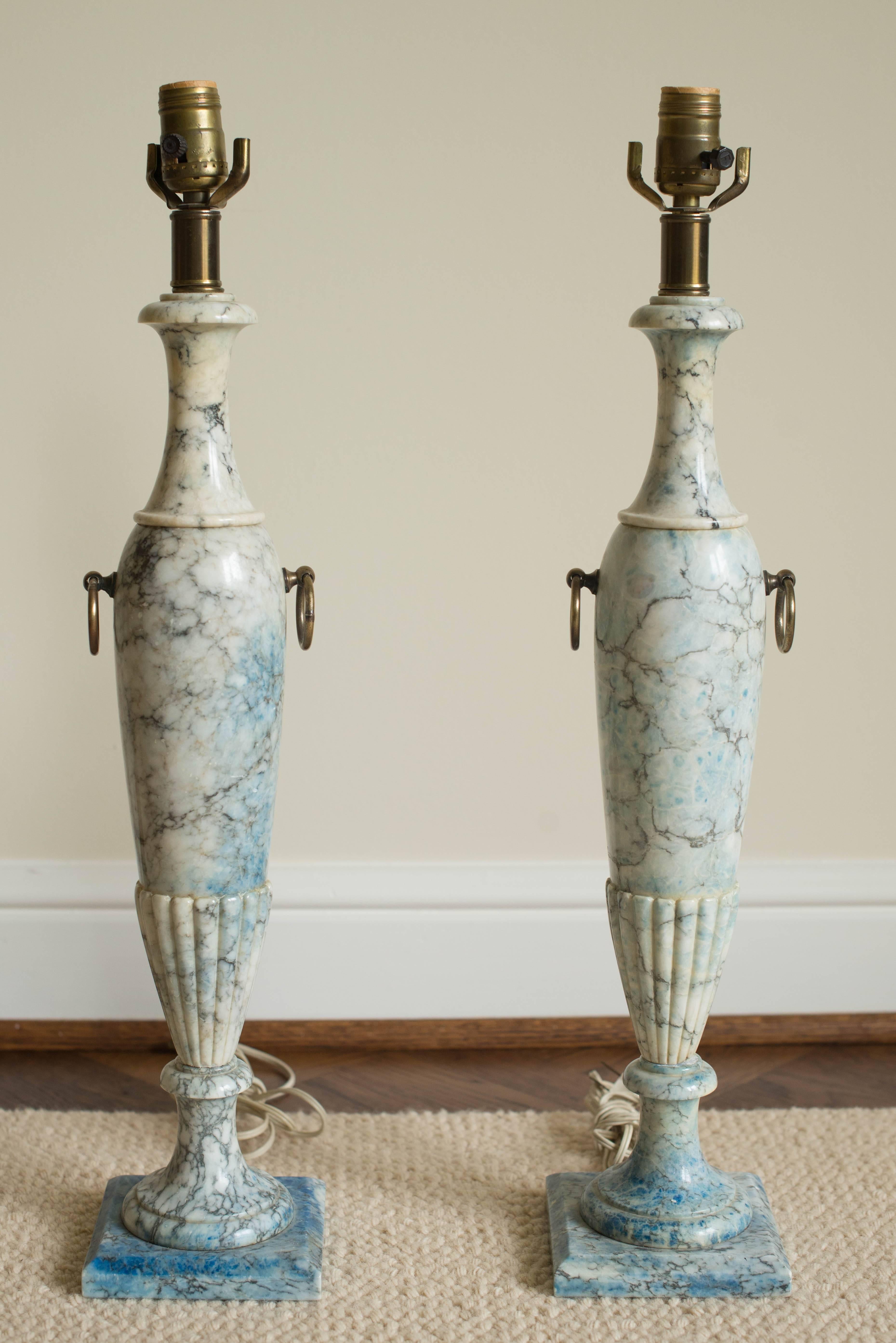 Pair of Italian Midcentury Blue Marble Lamps 6