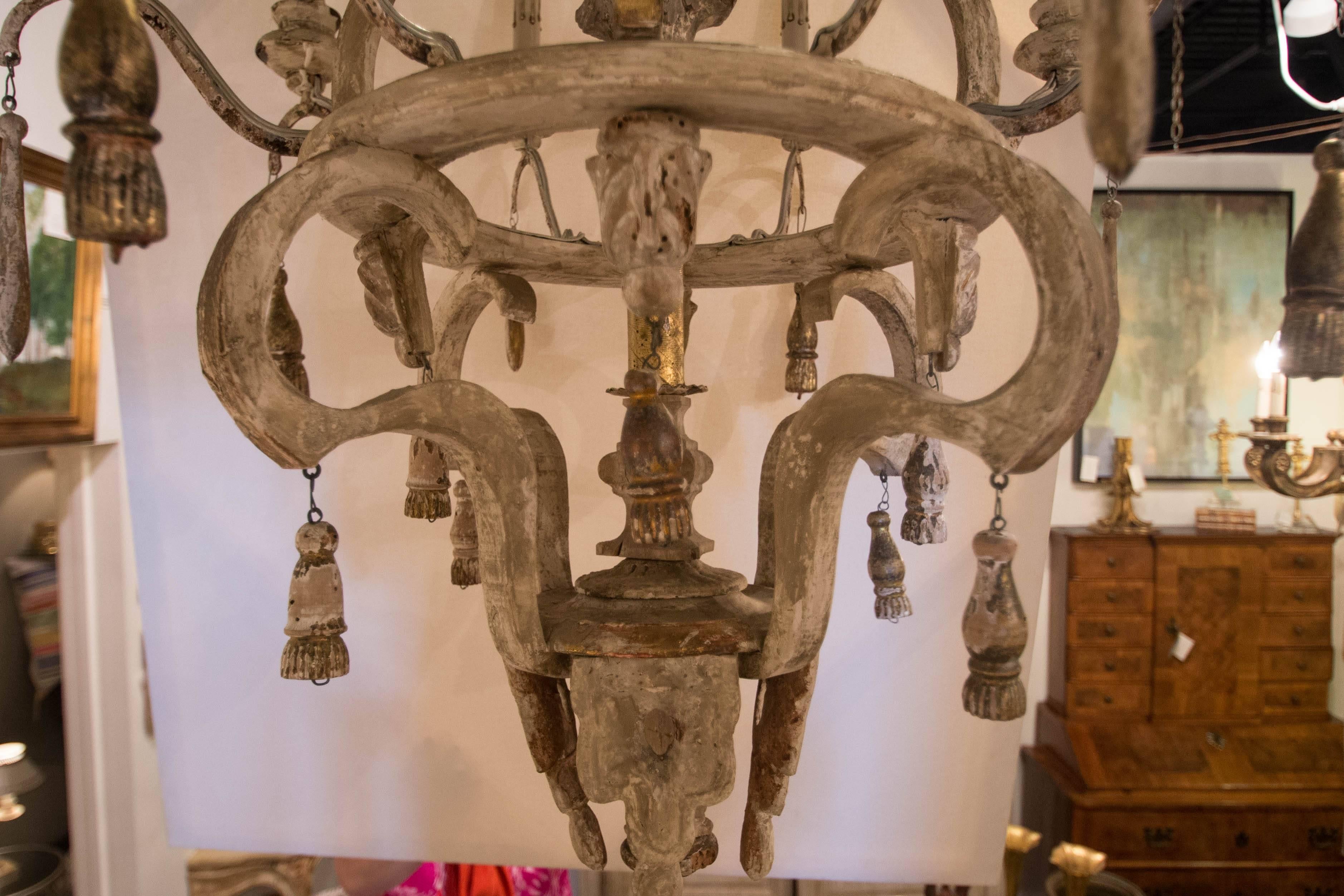 Iron Italian Painted and Giltwood Chandelier