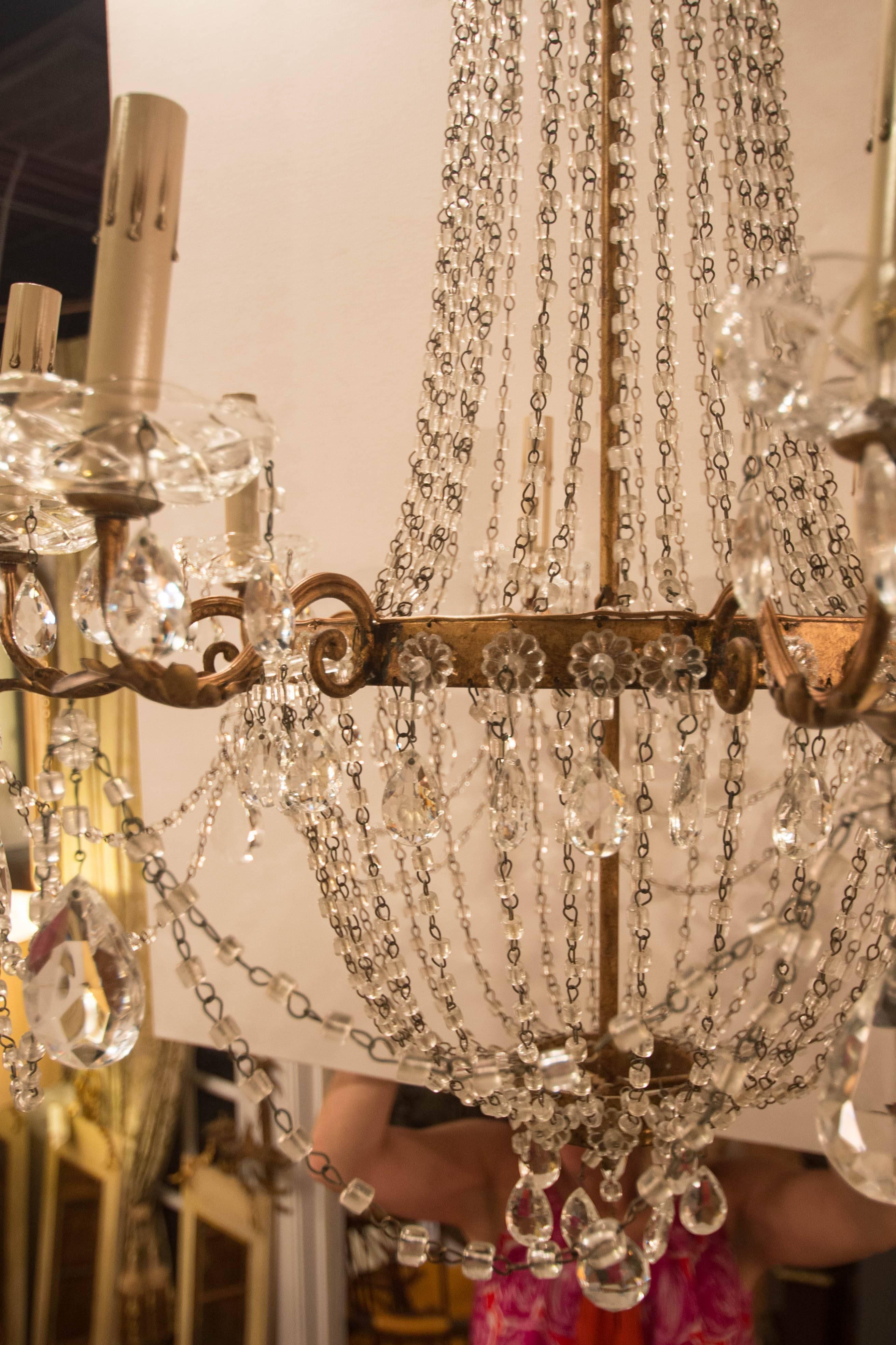 Early 19th Century French Empire Crystal and Tole Chandelier In Excellent Condition In Nashville, TN