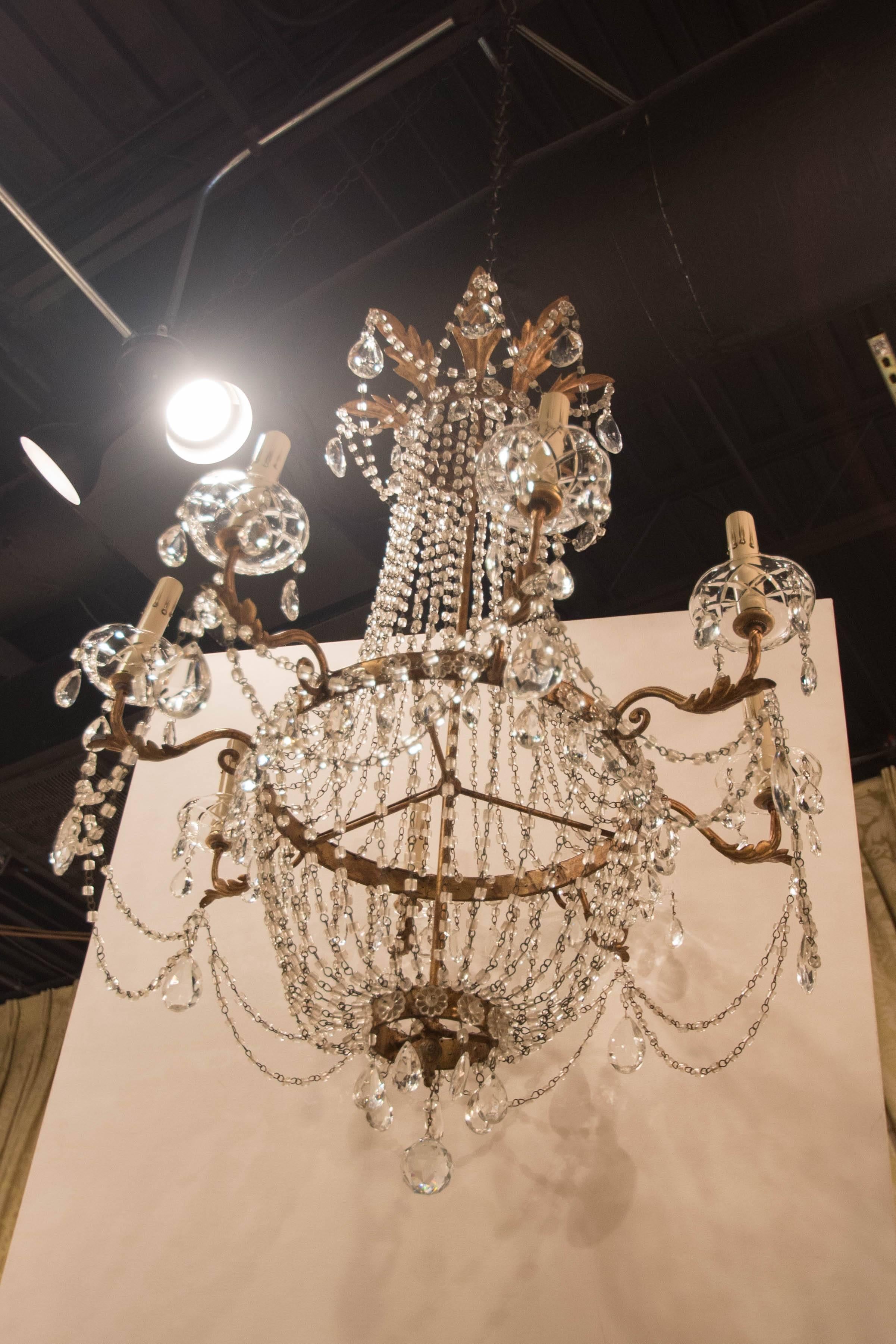 Early 19th Century French Empire Crystal and Tole Chandelier 6