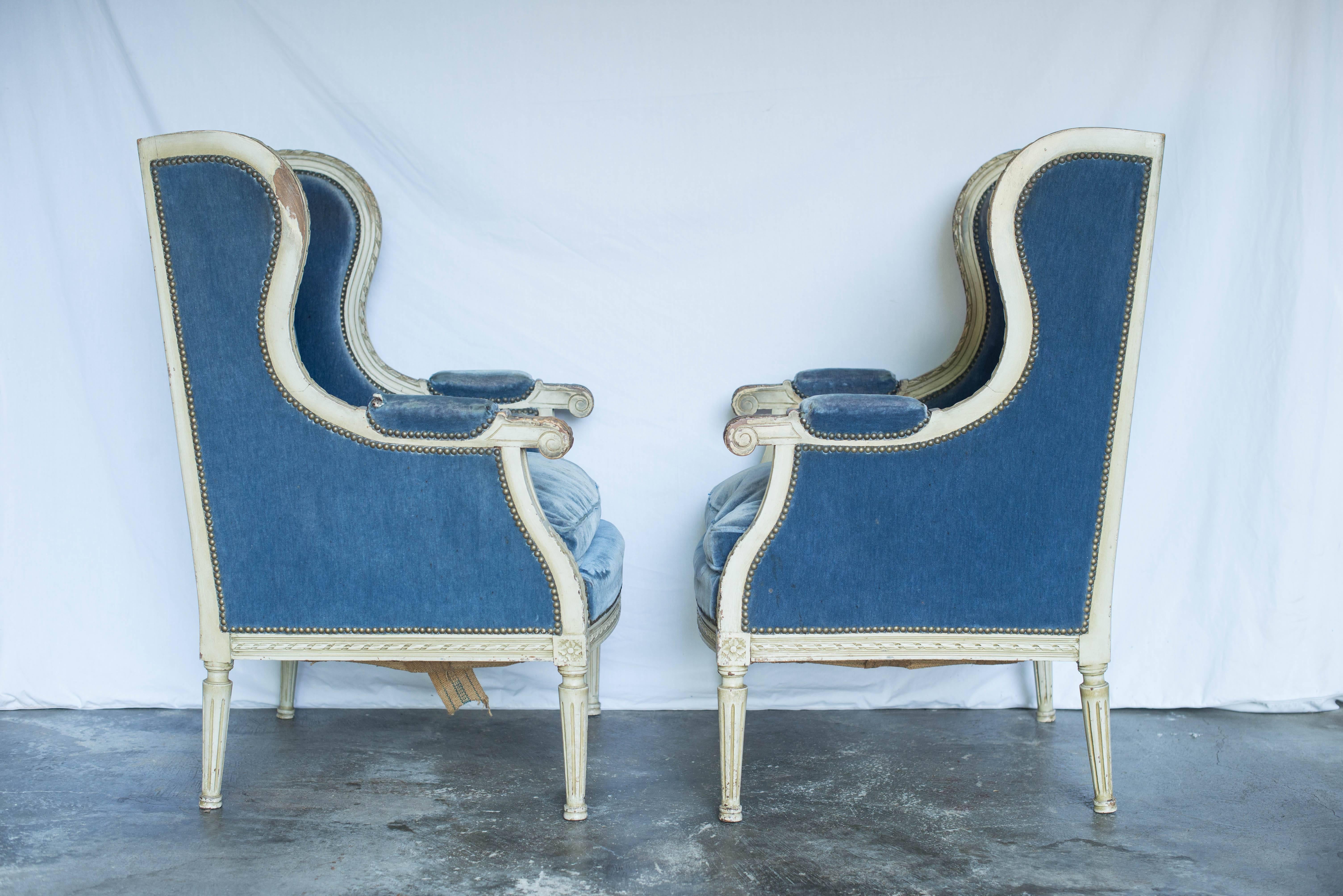 Pair of 19th Century French Louis XVI Style Bergere Chairs 1
