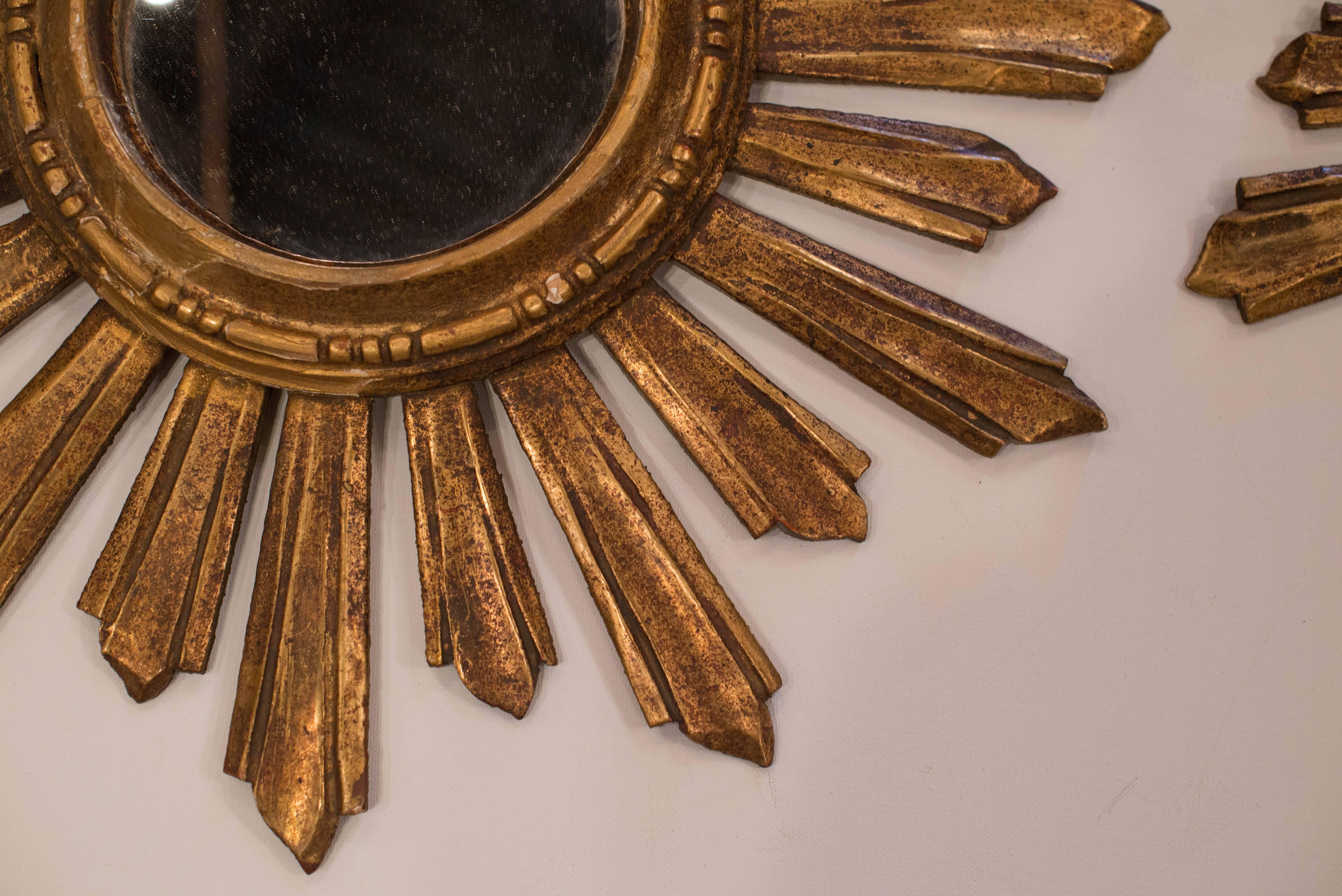 20th Century Pair of Italian Giltwood Sunburst Mirrors