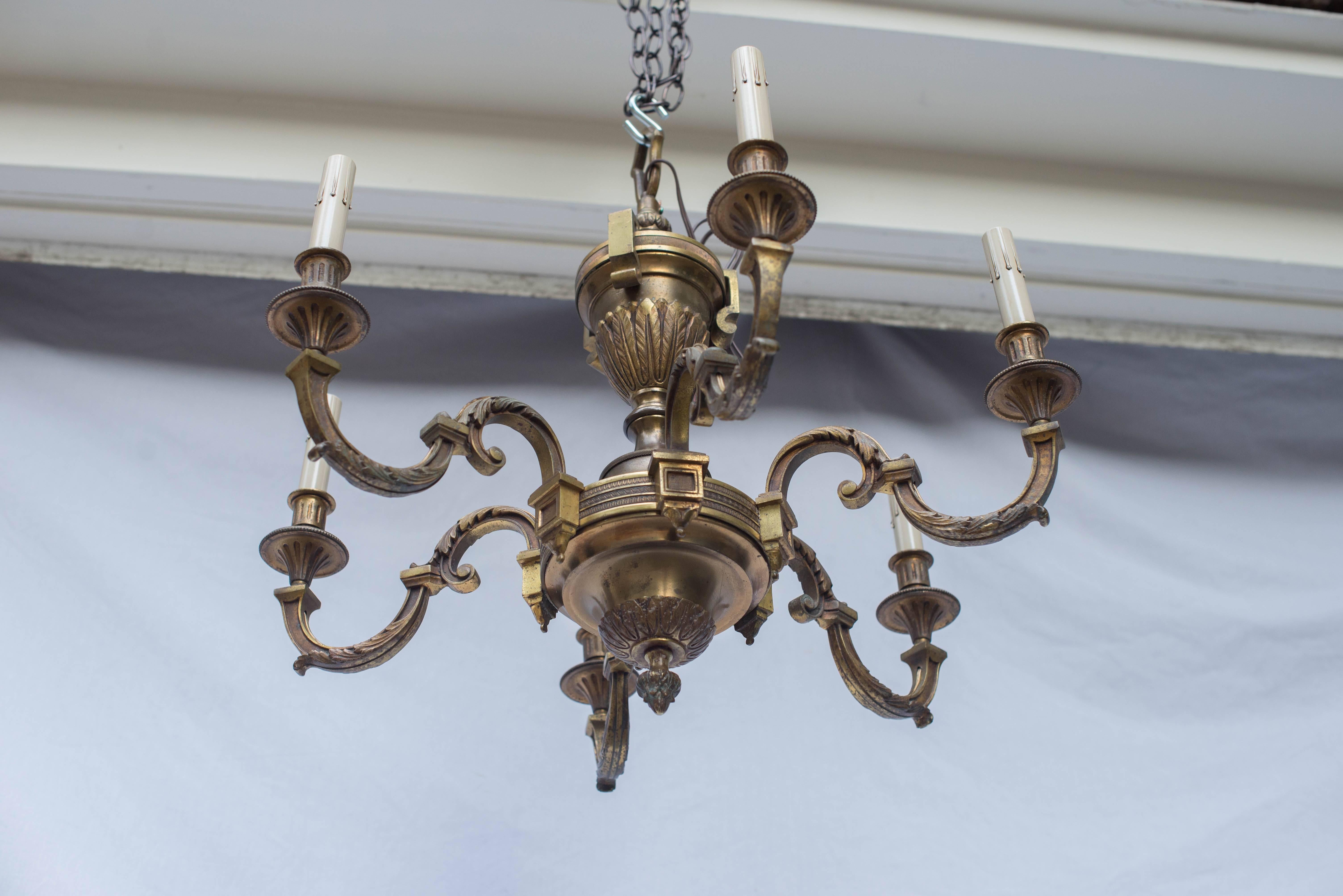 Early 20th Century French Empire Bronze Chandelier In Excellent Condition In Nashville, TN