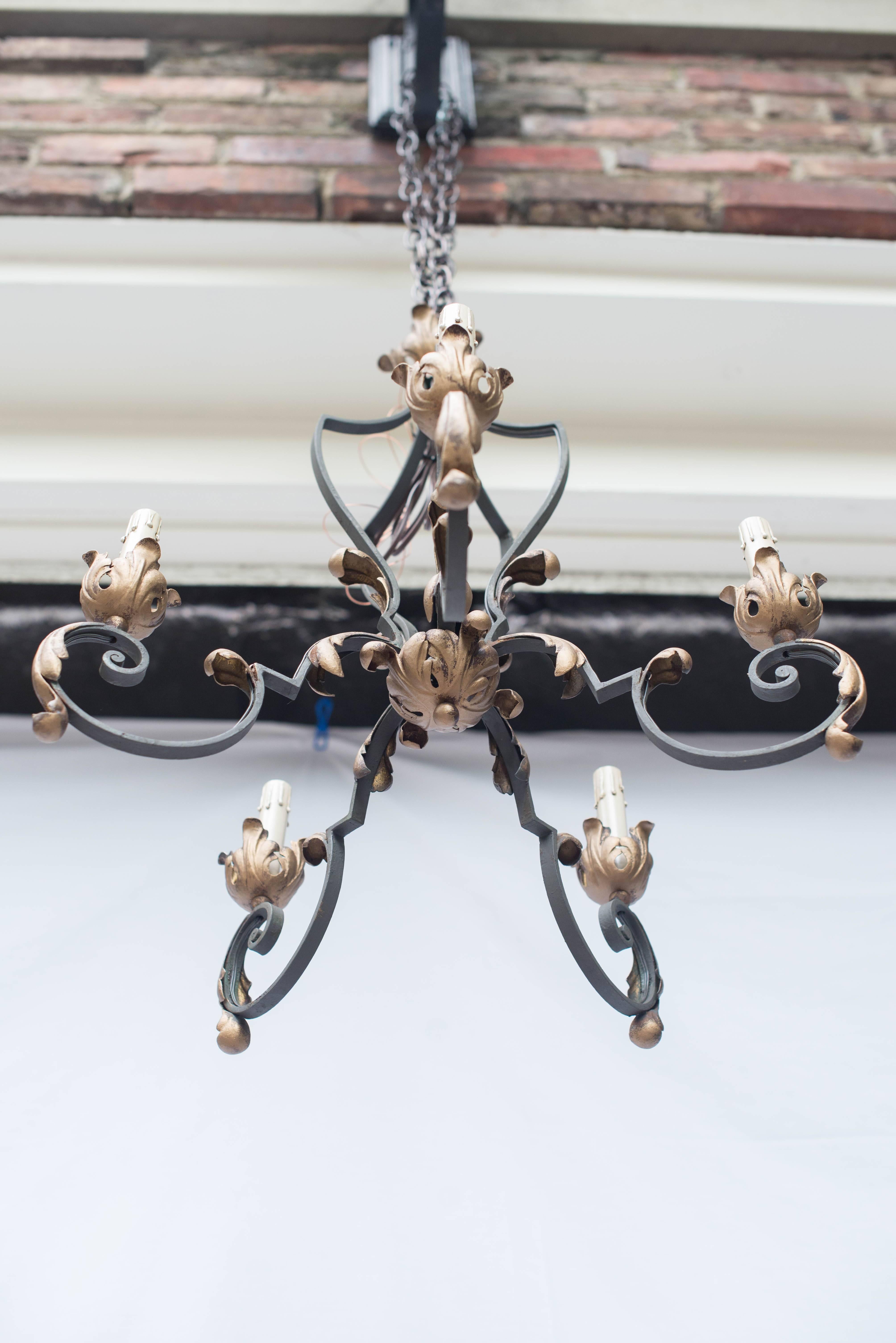 Early 20th Century French Iron Chandelier For Sale 2