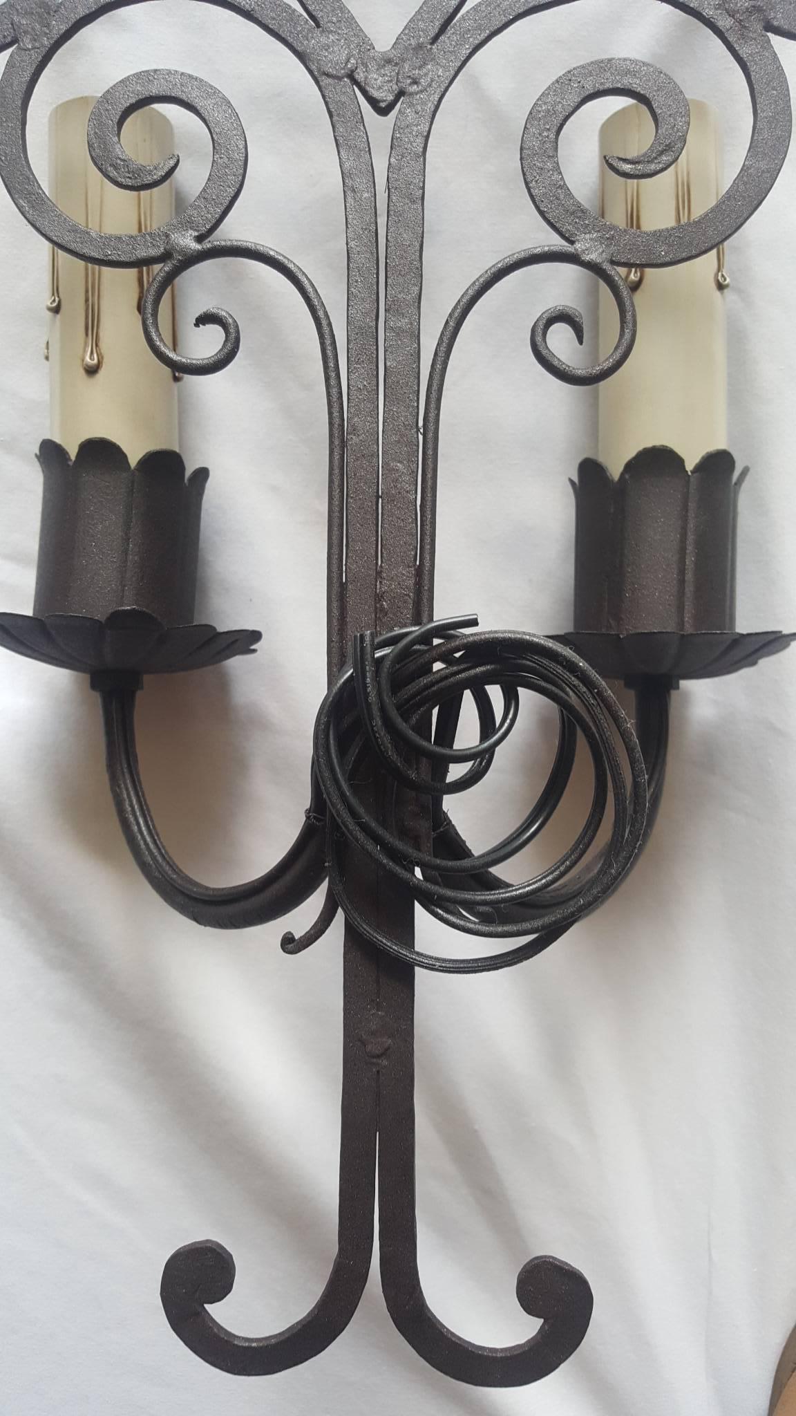 Pair of French Iron Two-Arm Sconces 2