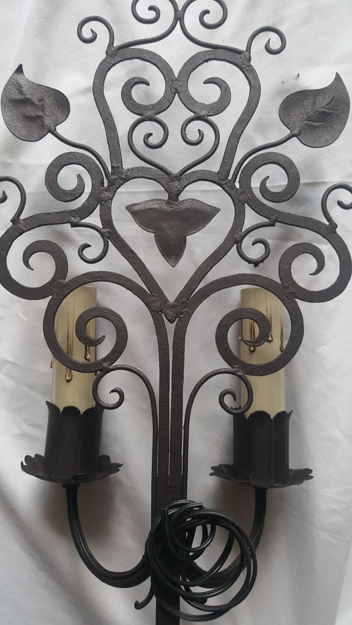 20th Century Pair of French Iron Two-Arm Sconces