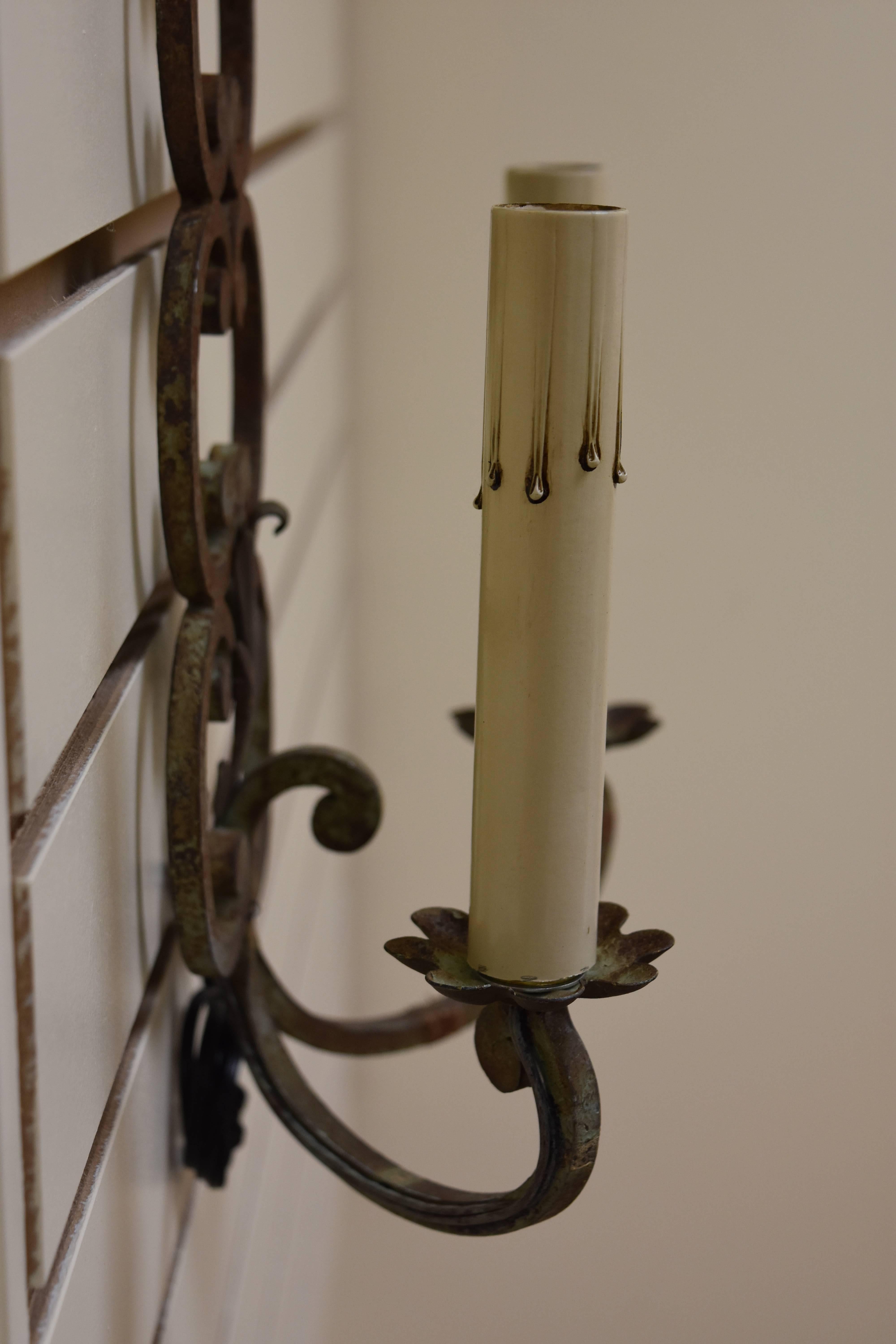 Pair of Early 20th Century French Iron Sconces For Sale 2