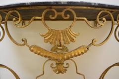Pair of French Gilt Iron Wall-Mounted Consoles with Faux Painted Marble Top