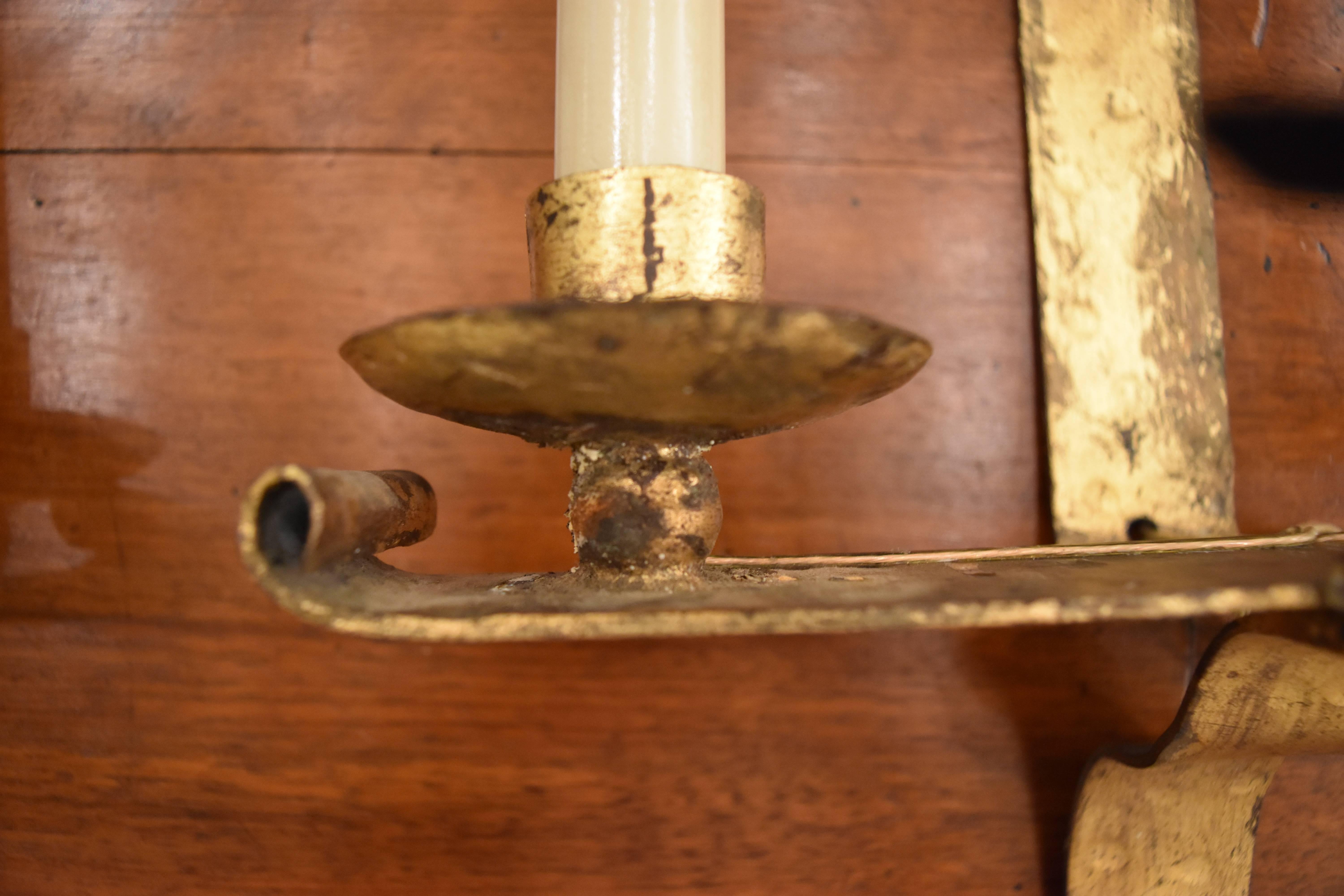 20th Century Pair of Two-Arm Gilded Iron Sconces from Barcelona
