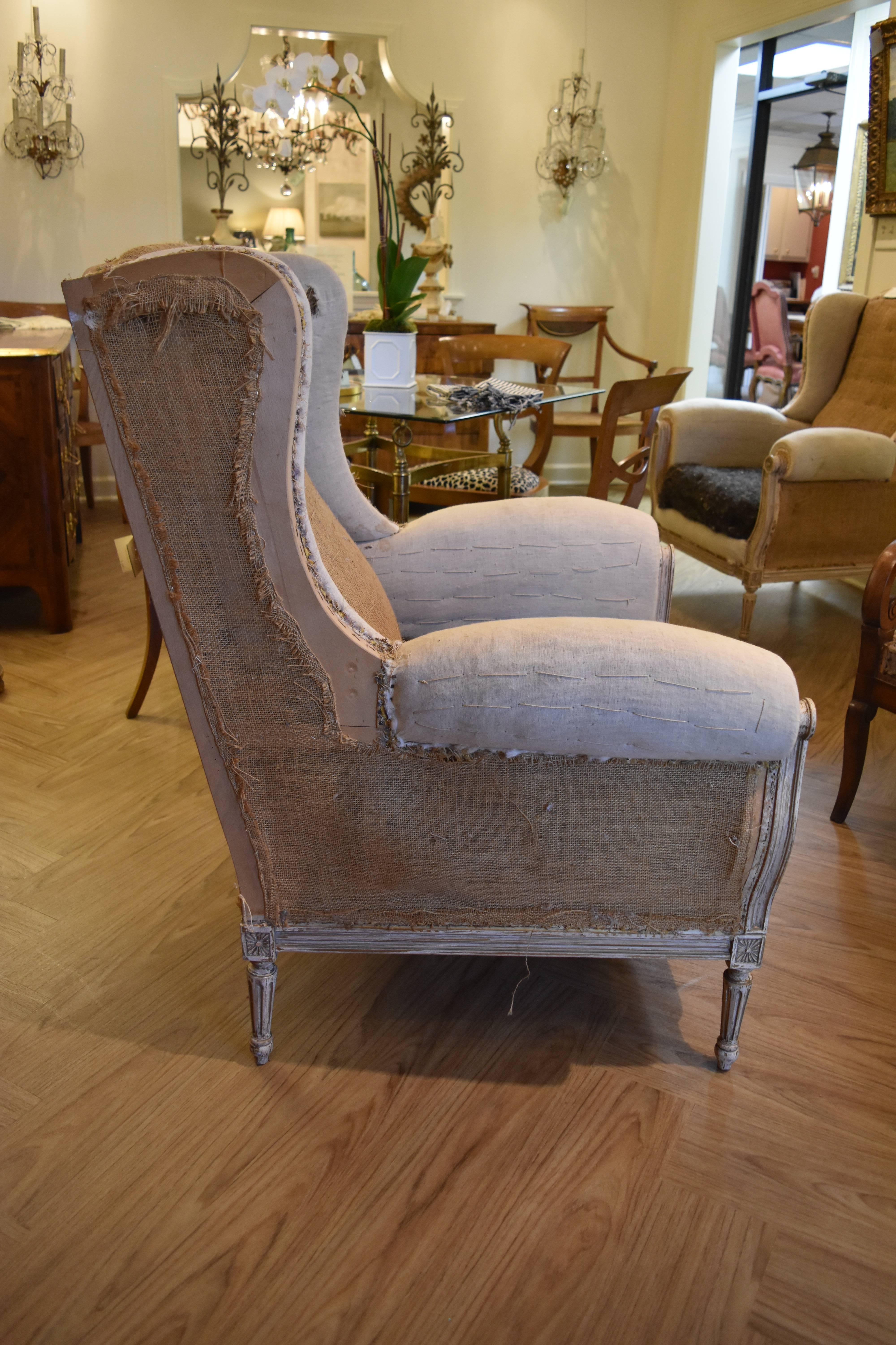 Pair of 19th Century Louis XVI Style Wingback Chairs 1