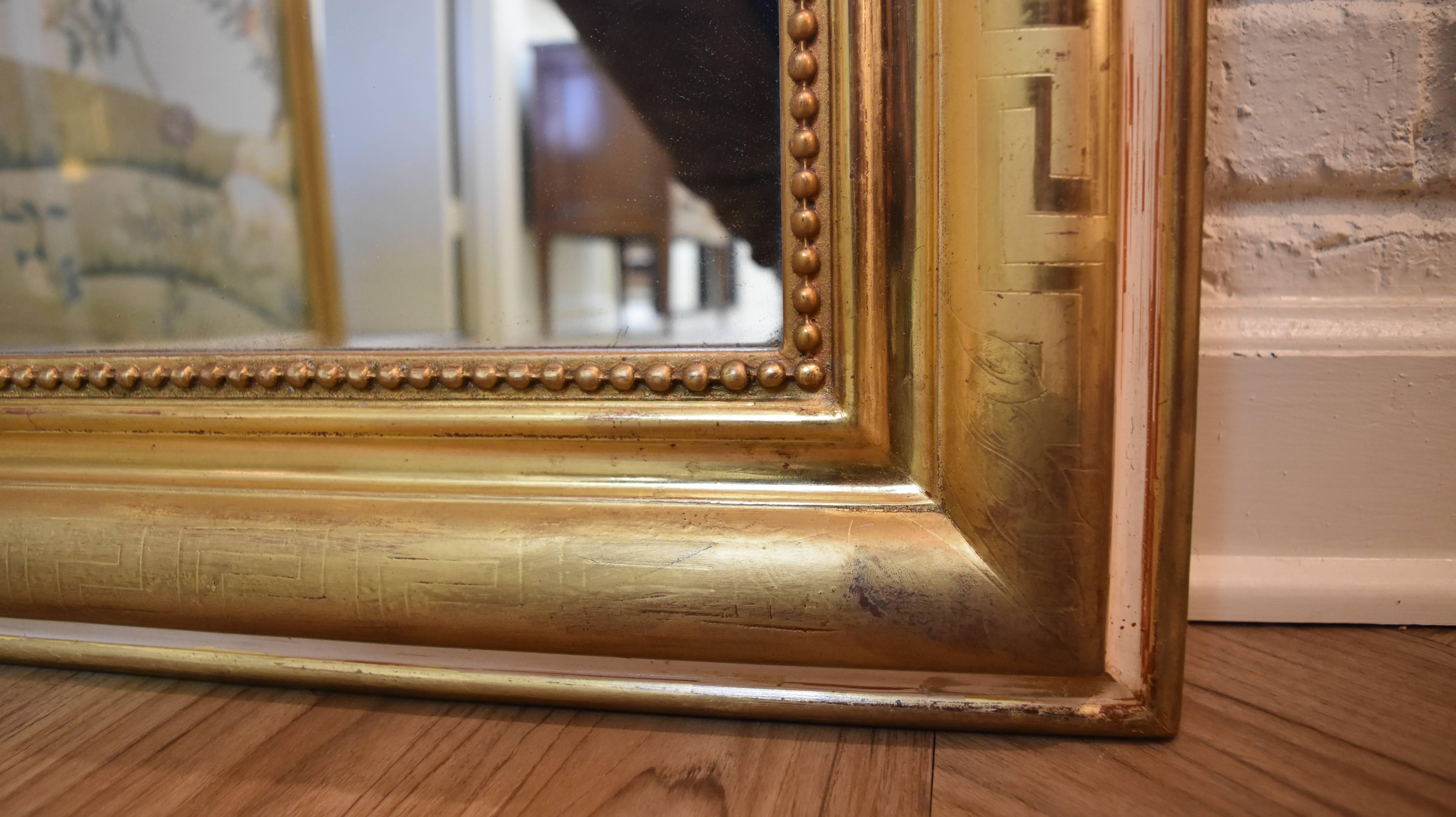 Large 19th Century Giltwood Louis Philippe Mirror with Greek Key Design 1