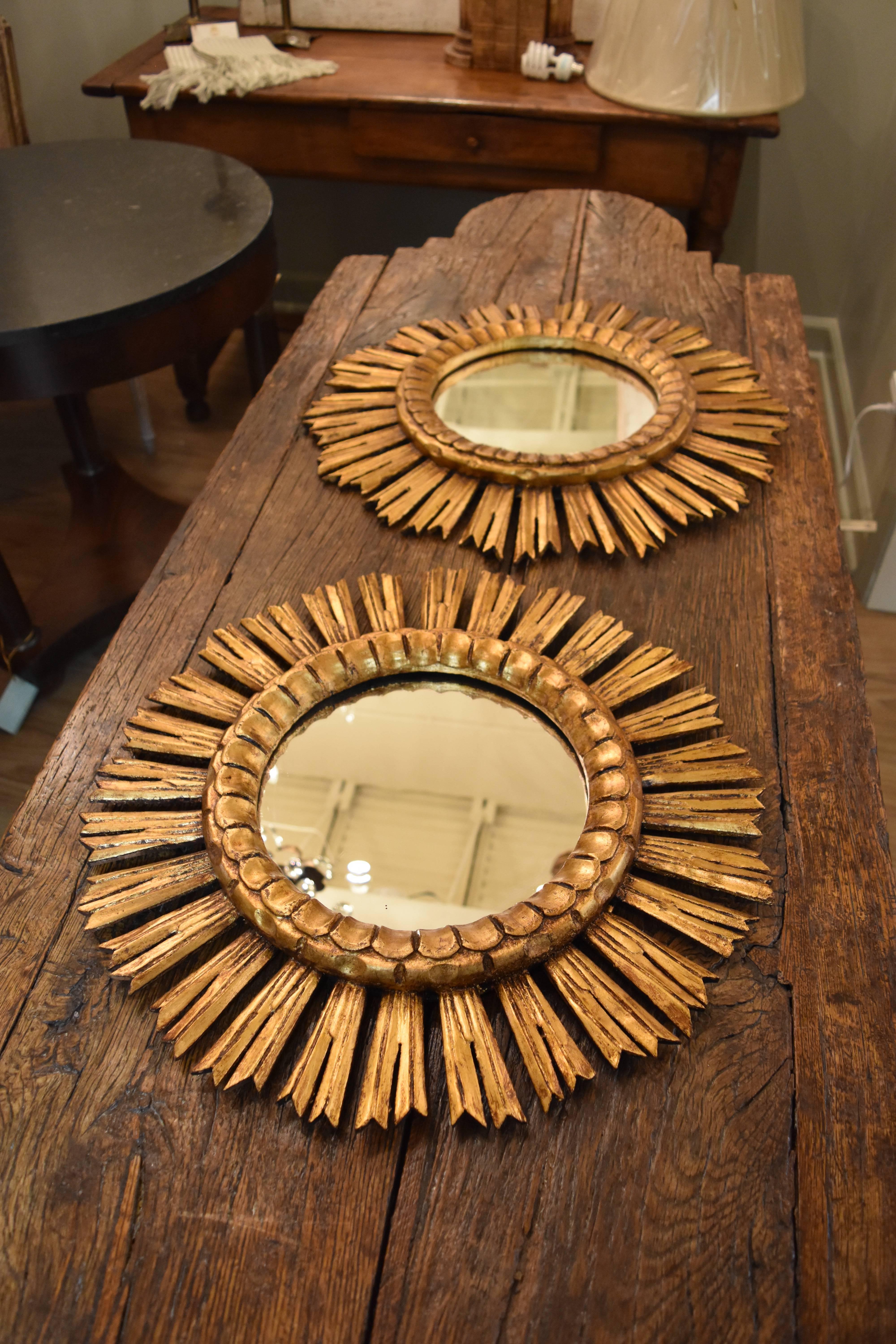 Pair of French Giltwood Sunburst Mirrors 4