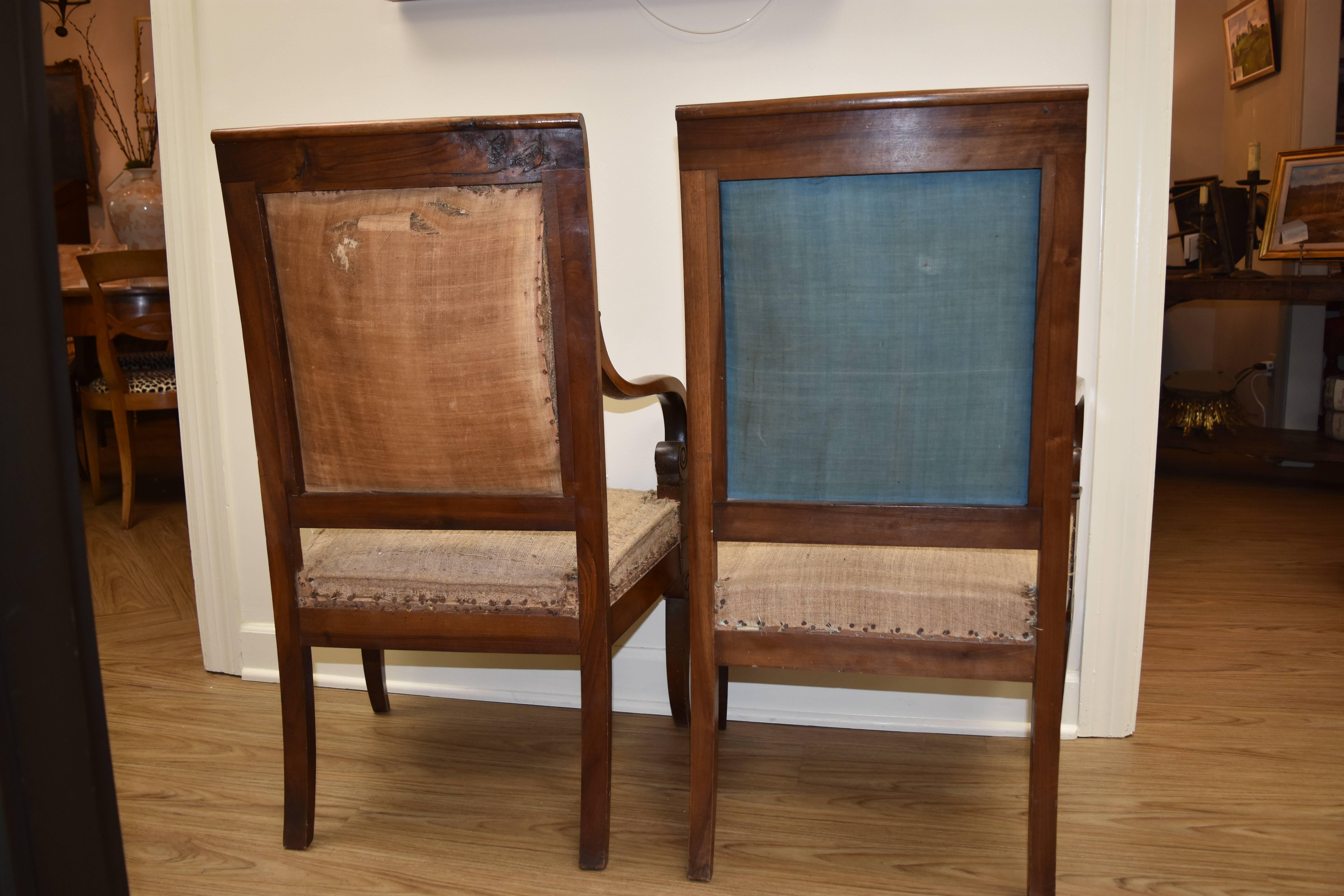 Pair of 19th Century French Empire Style Walnut Armchairs In Good Condition In Nashville, TN