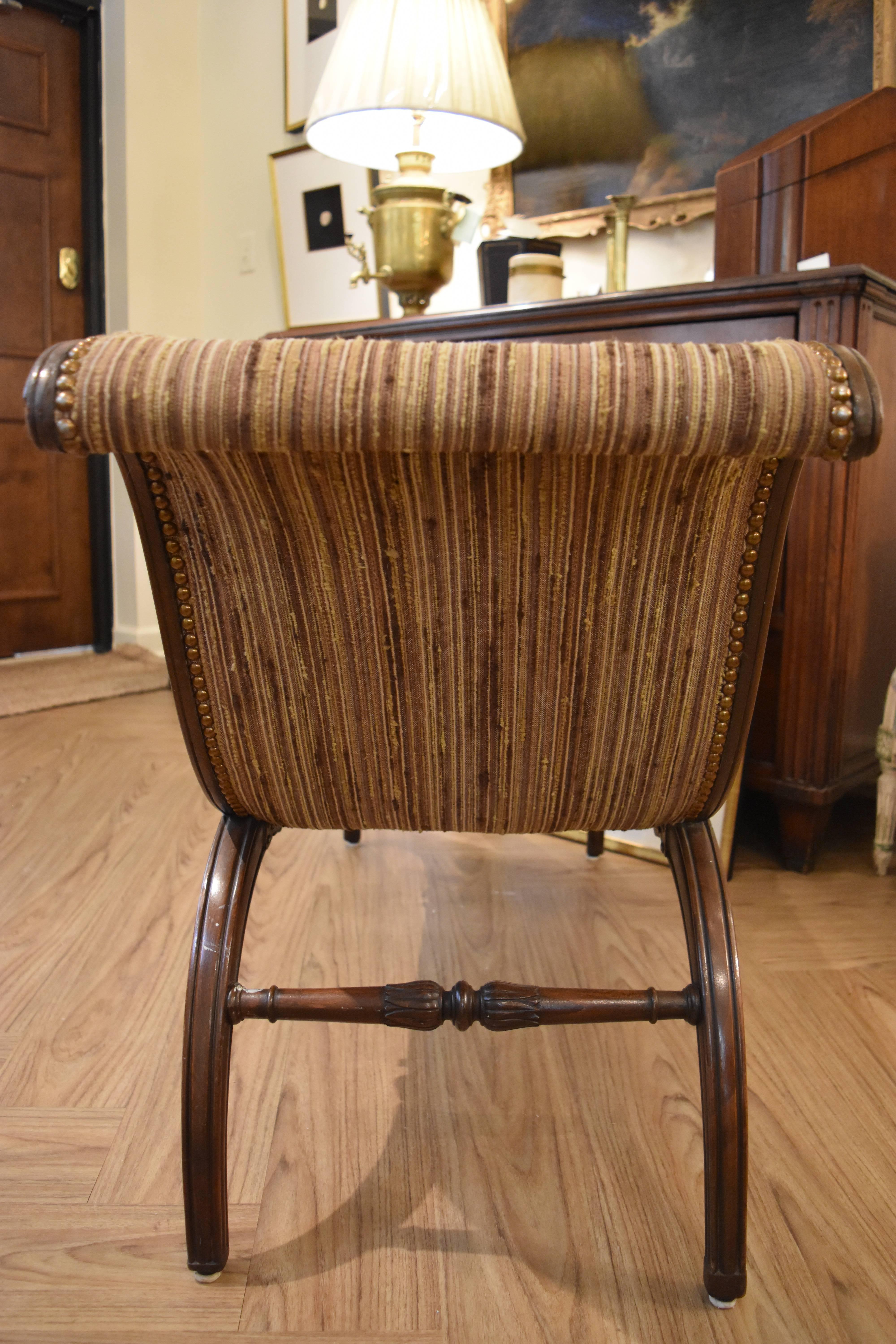 French Walnut Empire Style Hand-Carved X Form Bench In Good Condition In Nashville, TN