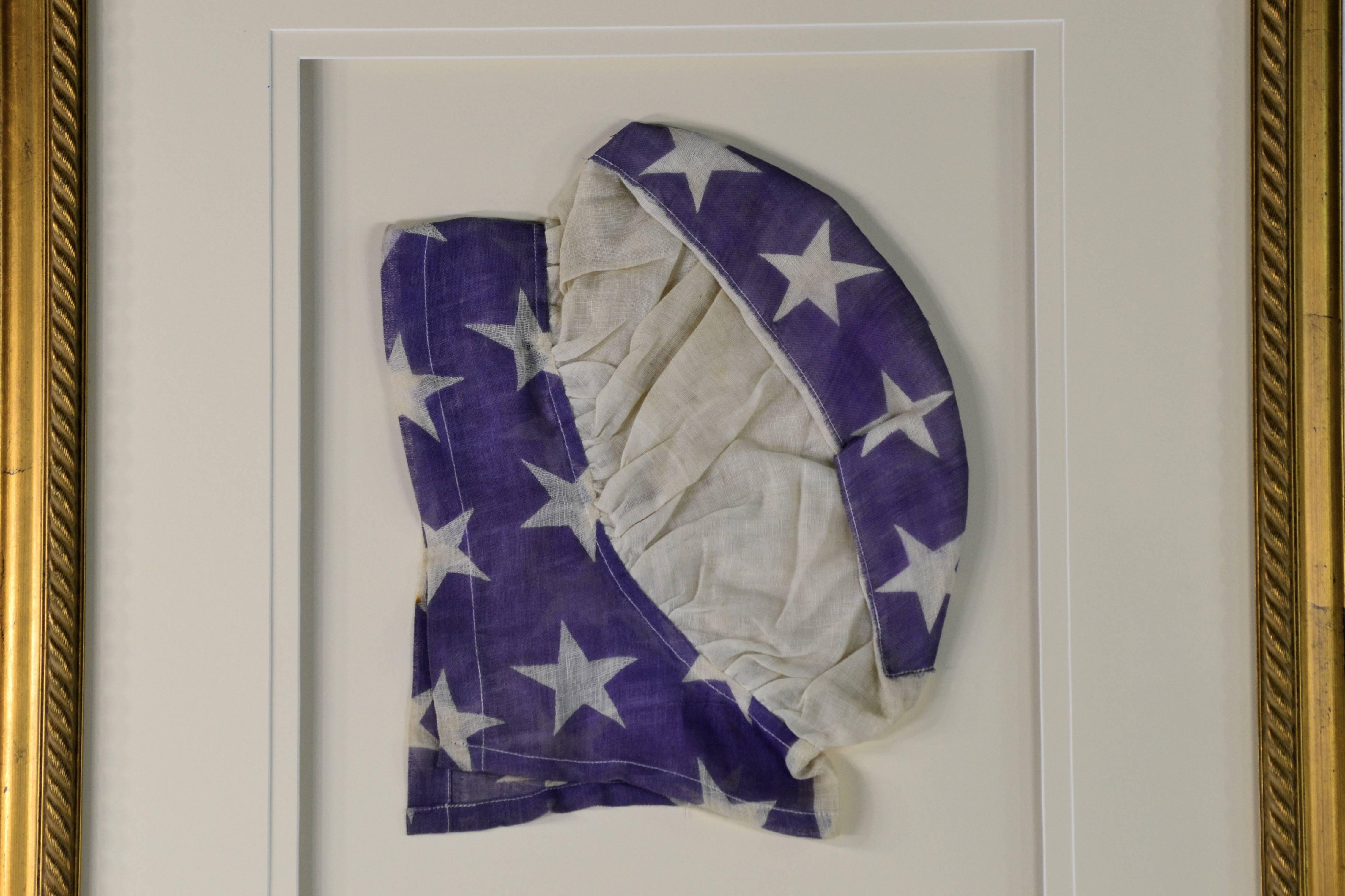Antique Woman's Parade Hat / Bonnet. Hats like this were used by women marching in protest and parades to gain the right to vote. It was called the Suffragette movement.

Conservation framing with UV acrylic.

 