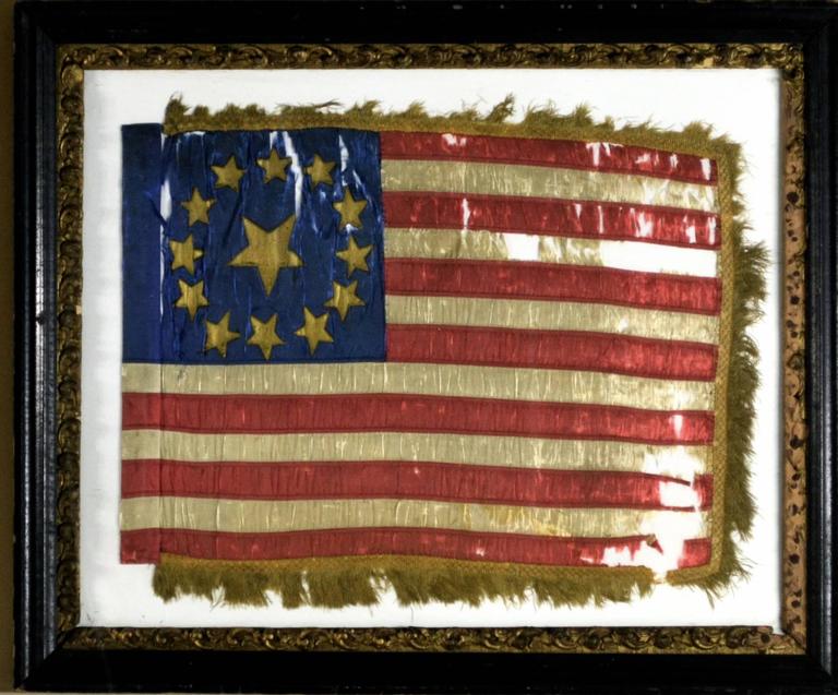 American Colonial Rare 13 Star Civil War Flag with Gold Stars Hand Sewn For Sale