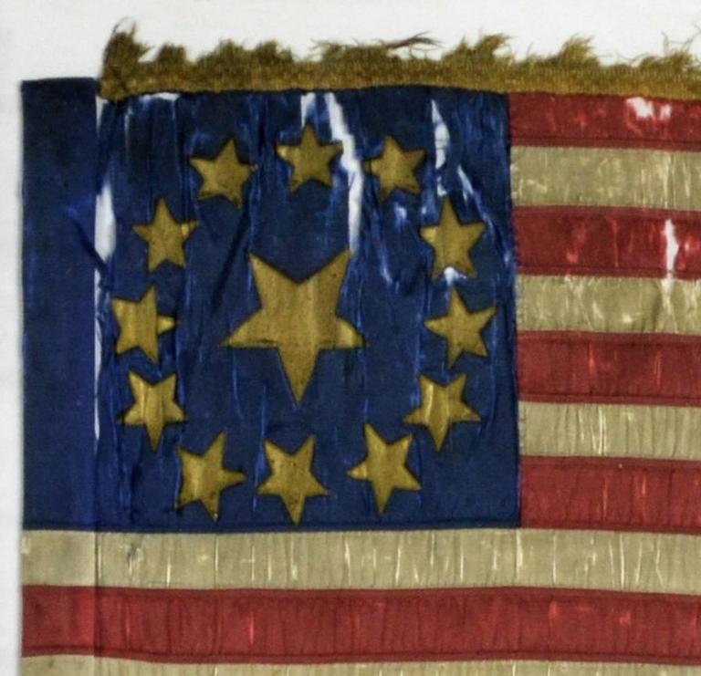 Hand-Crafted Rare 13 Star Civil War Flag with Gold Stars Hand Sewn For Sale
