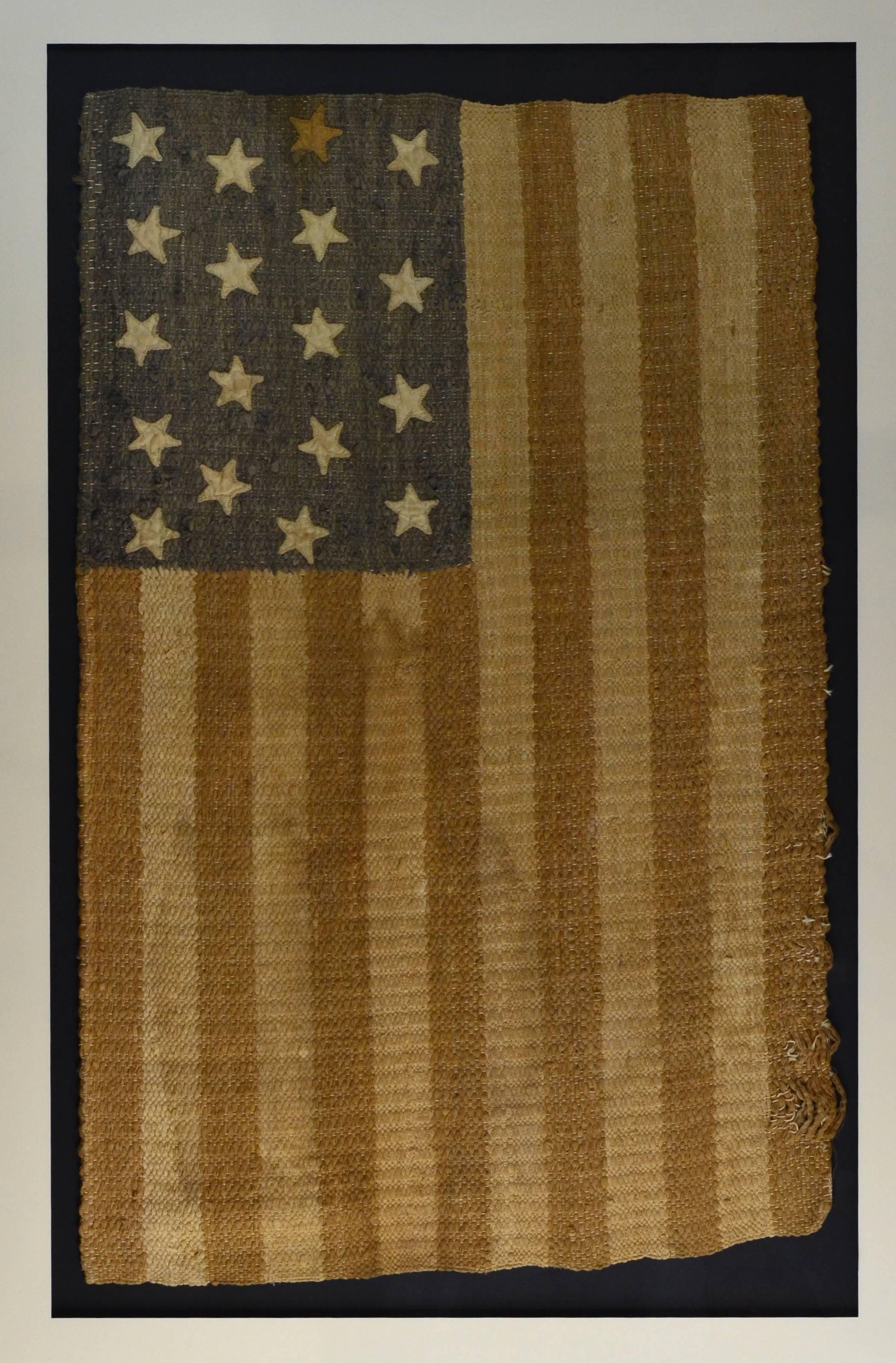 Rare Civil War 18 star flag ~ Called a Secession, or Sympathy flag
Very rare, early Civil War handmade 18 Star Flag which is constructed as a hooked rug. 18 Star flags are very rare and known as rebellion, succession, sympathy or primarily as