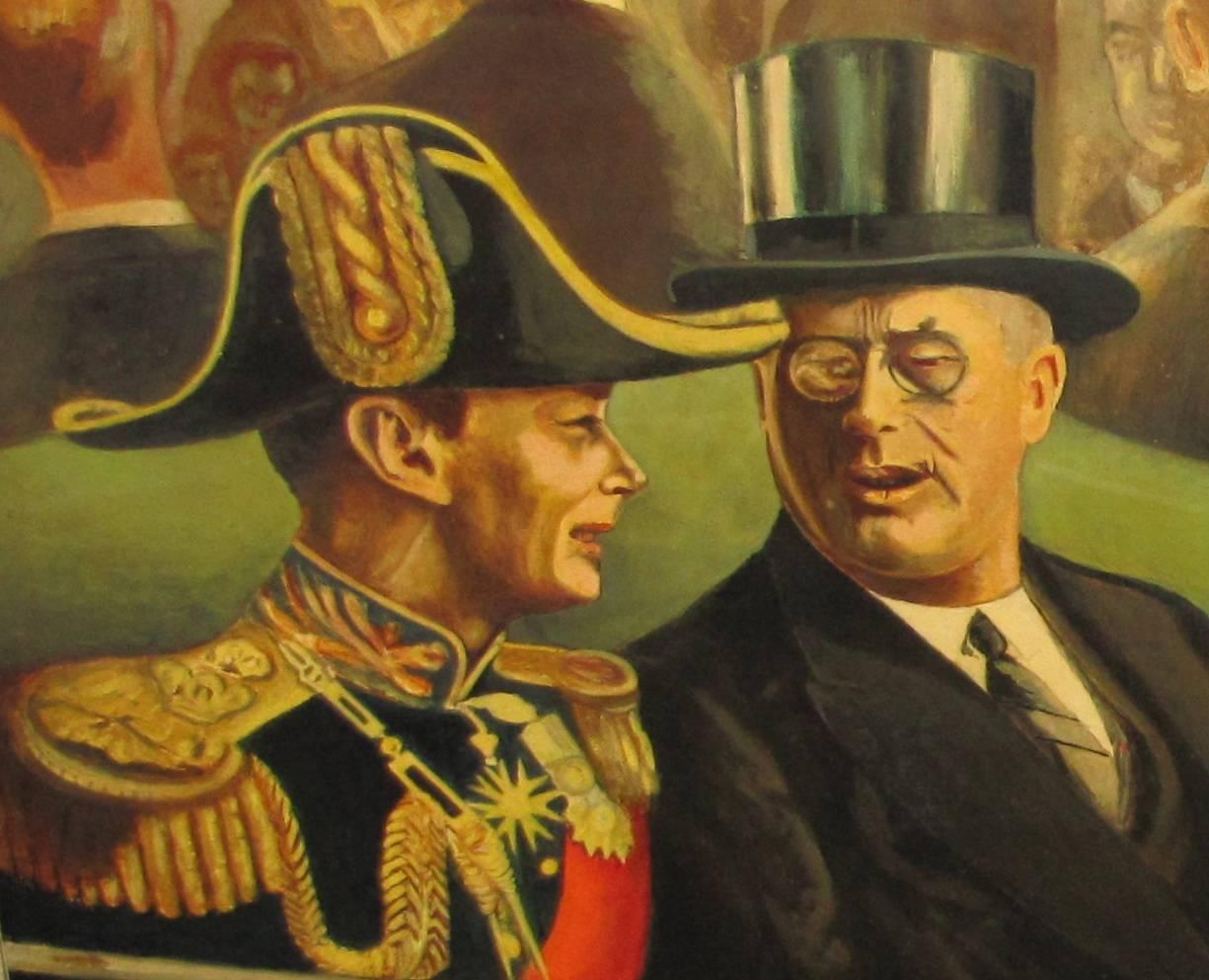 Art Deco 1939 Painting FDR and King George by Listed Artist For Sale