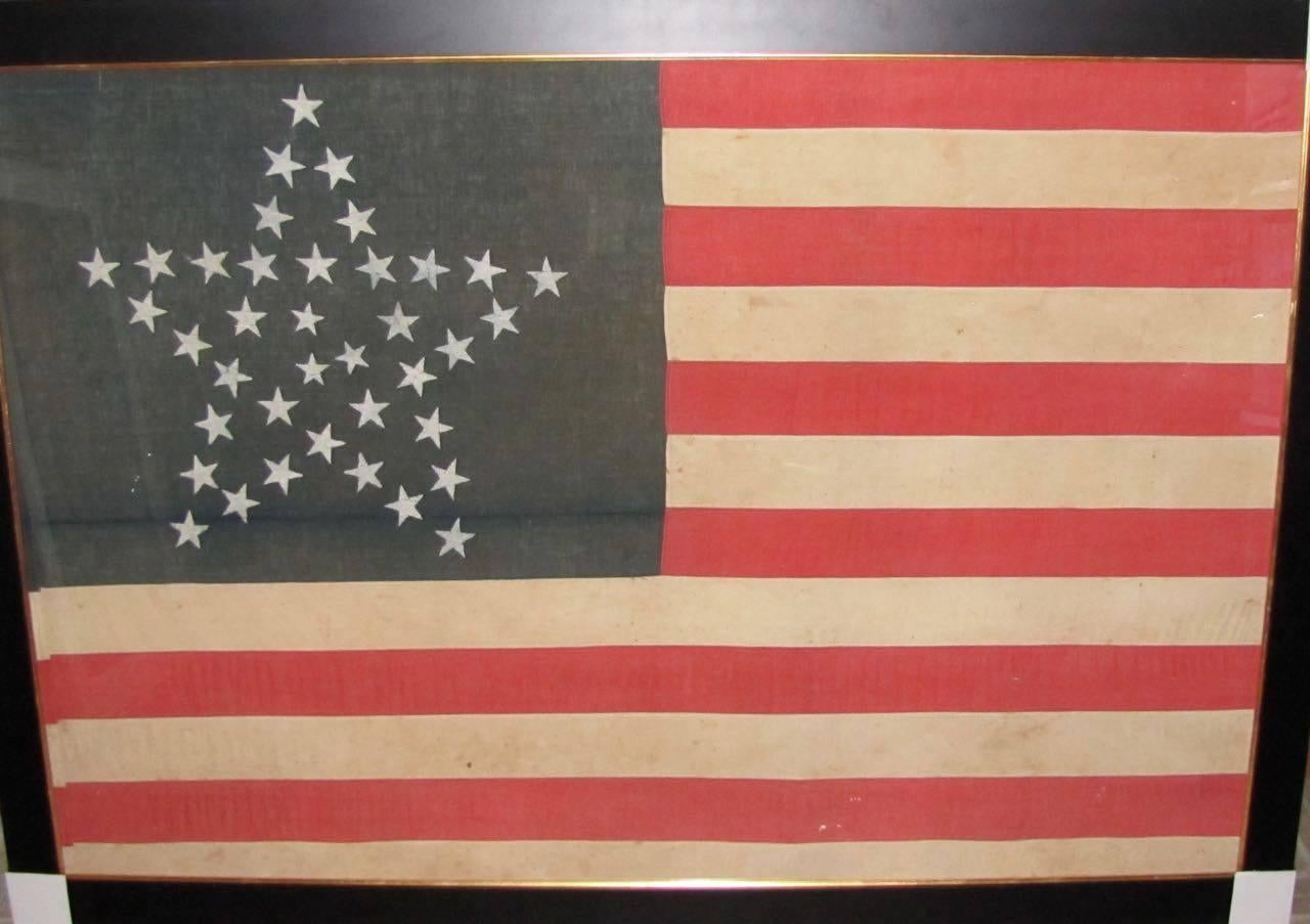 American Classical 38 Star Flag with Great Star Arrangement Rare For Sale