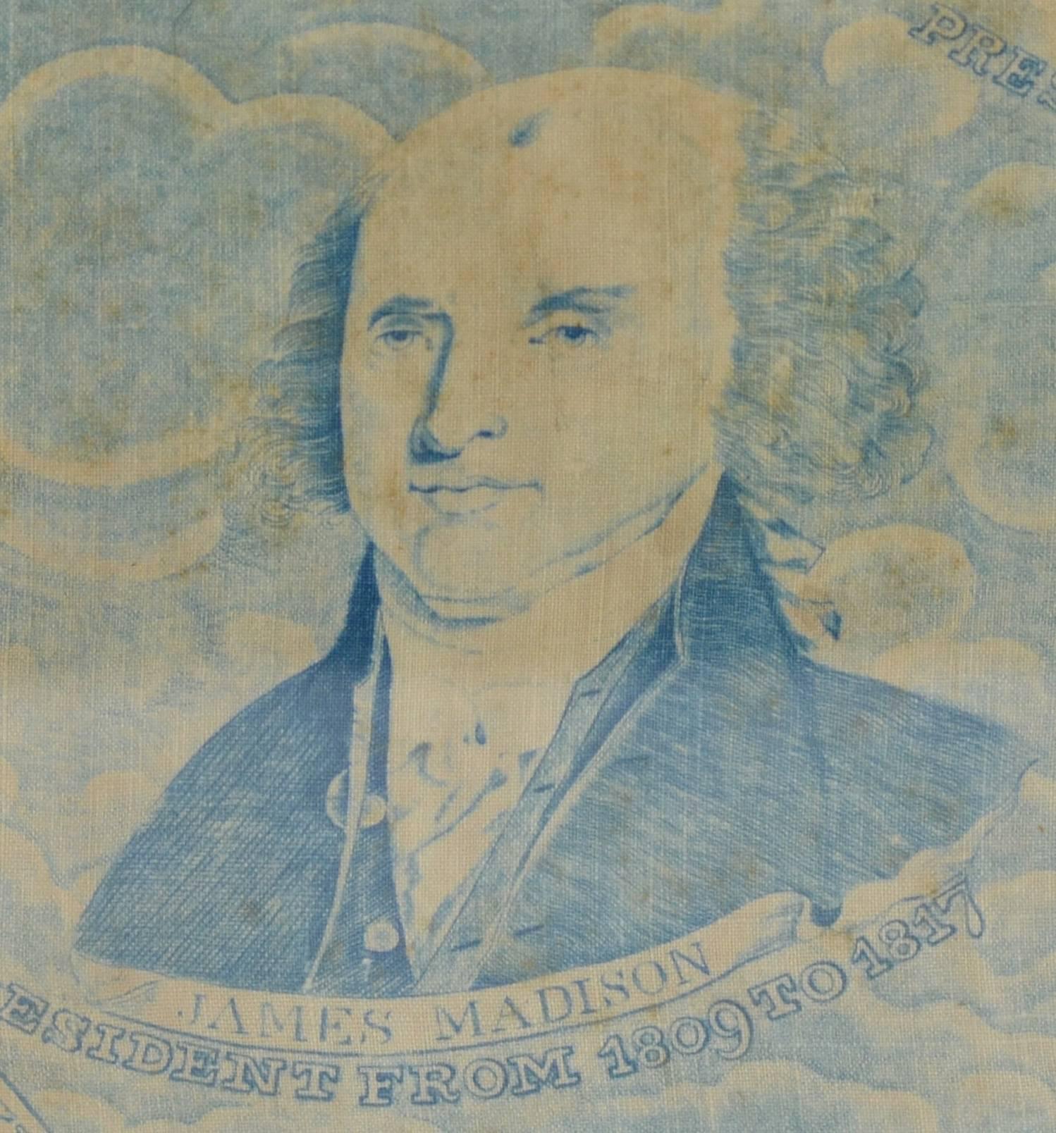 American Colonial President James Madison Textile, circa 1829 For Sale