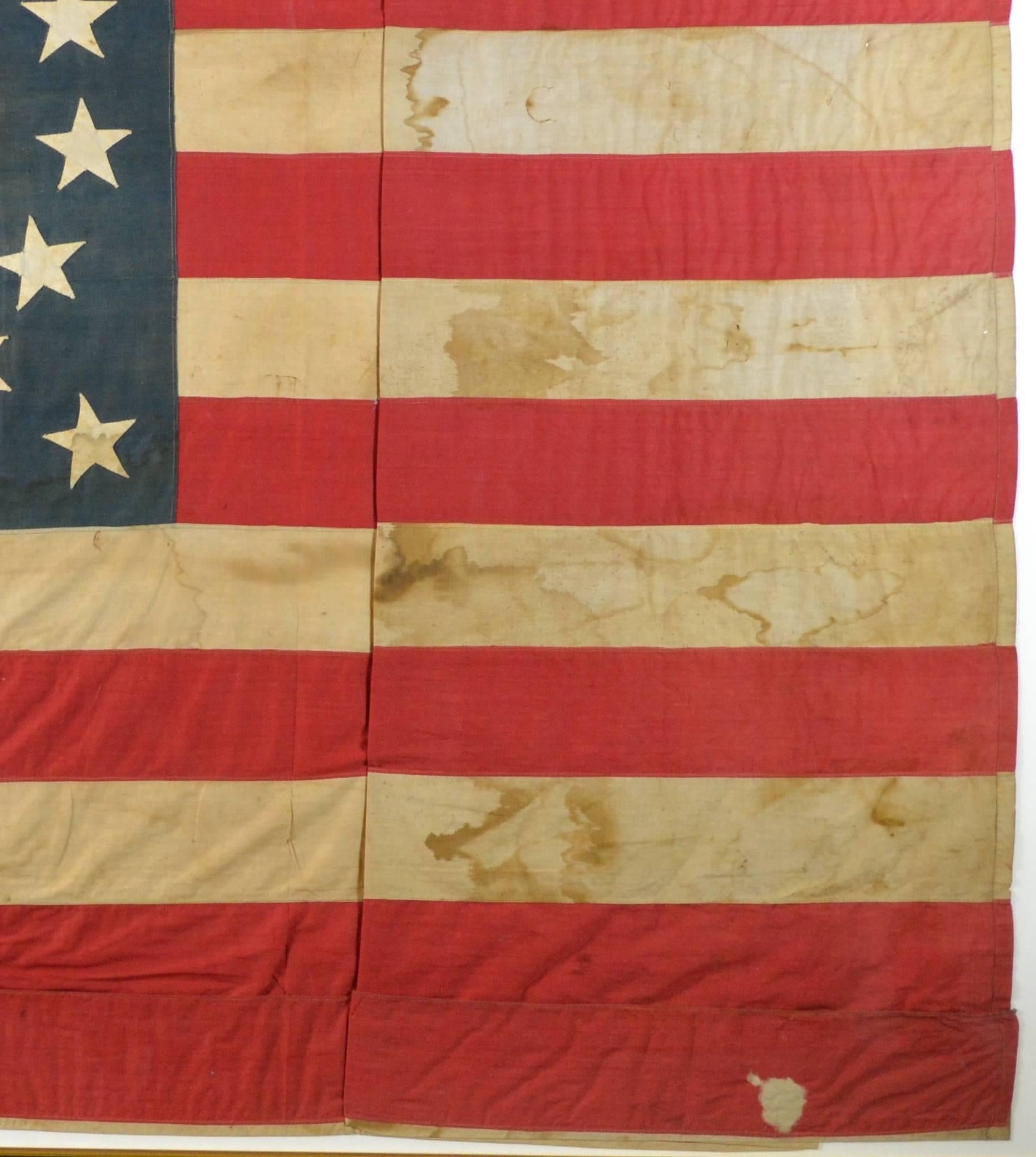 American Rare Hand Sewn 32 Star Medallion Flag, circa 1858 For Sale