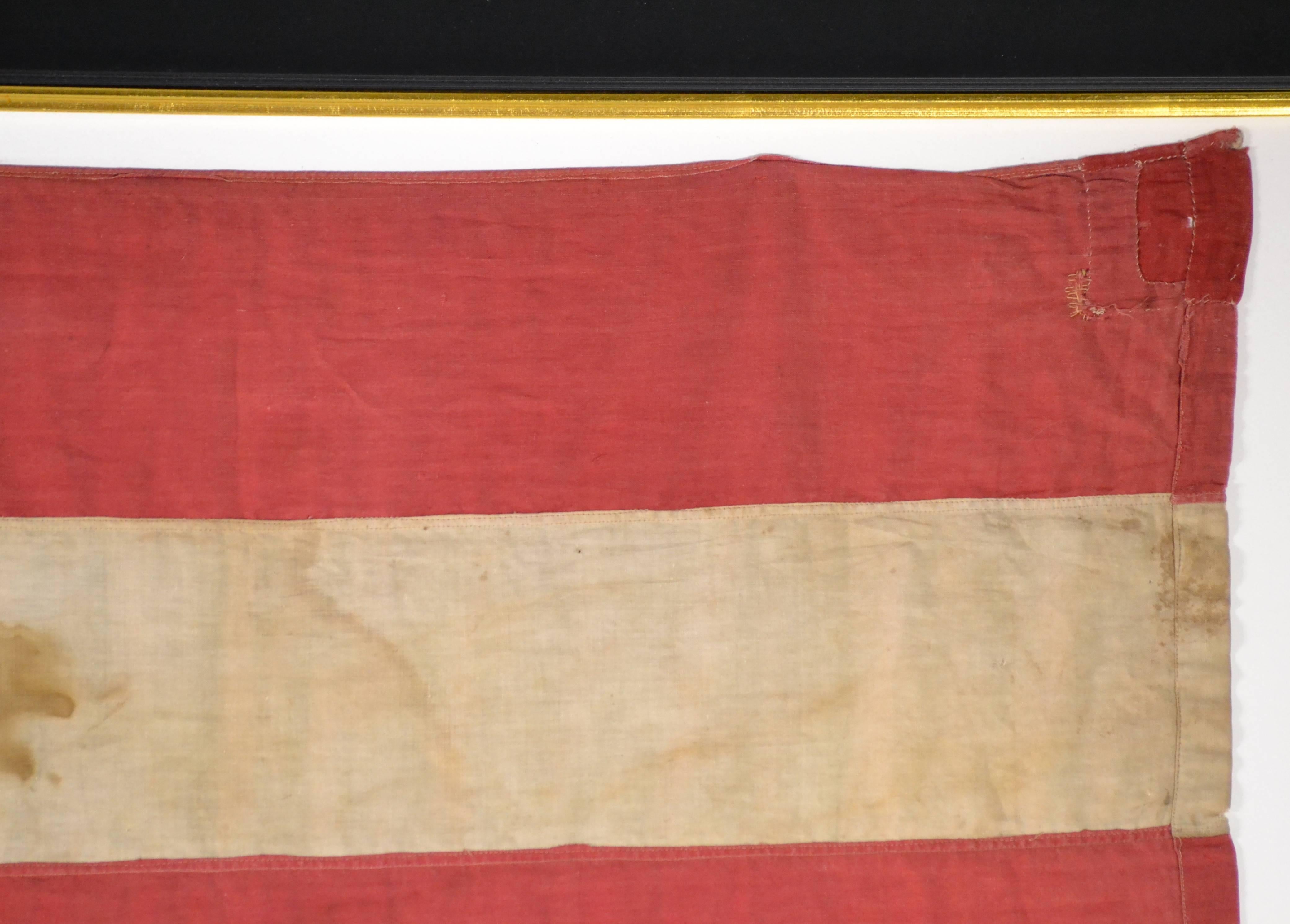 Hand-Woven Rare Hand Sewn 32 Star Medallion Flag, circa 1858 For Sale