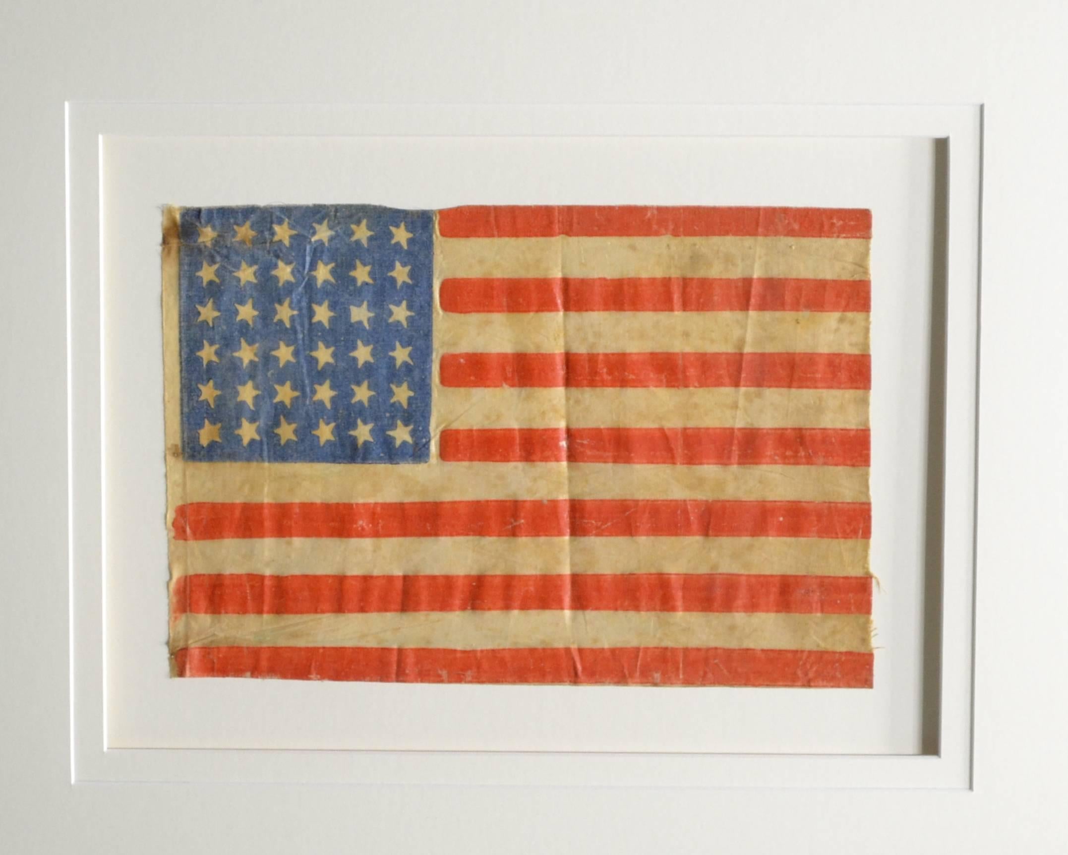 Authentic antique 36 Star Civil War era flag, circa 1864. Made of starched linen fabric. Abraham Lincoln was President when this flag was made and used. Flag is 7