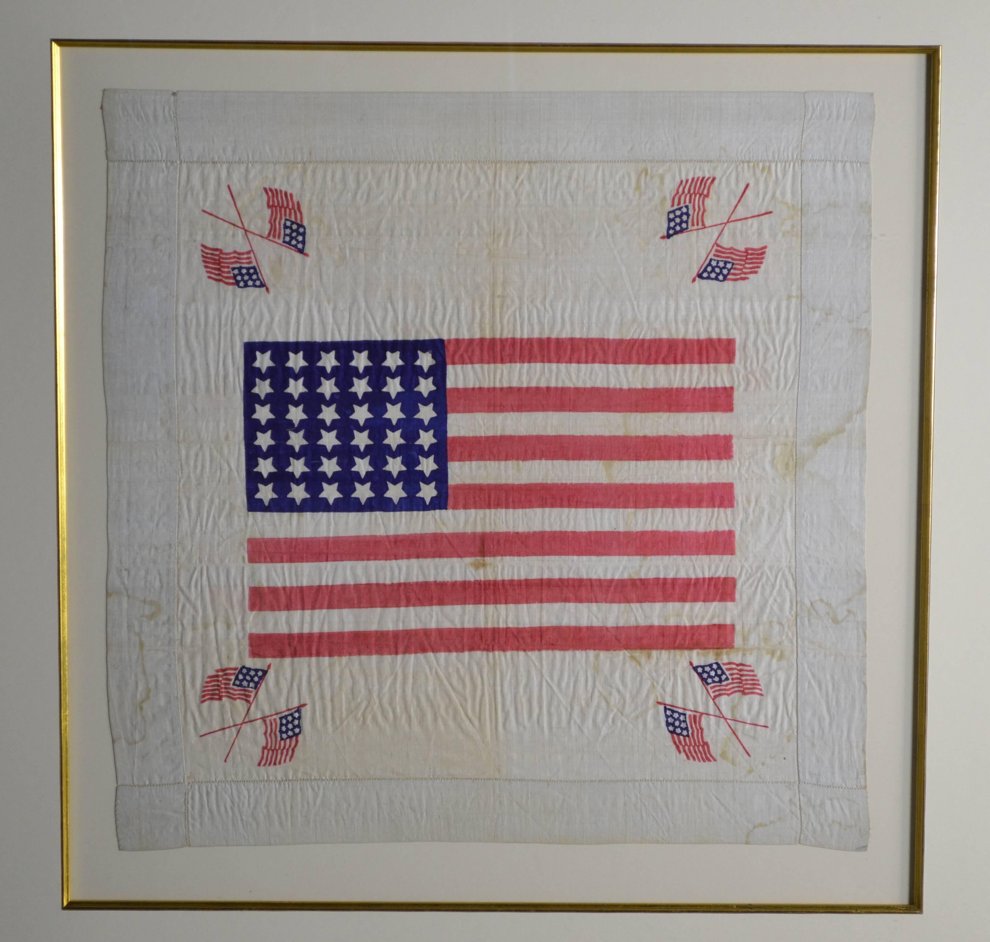 Rare 36 star Presidential Campaign textile for Abraham Lincoln during the Civil War. For his 2nd election. Made of Fine silk with delicate Fine stitching as seen in the photos. Beautiful 36 star flag in the center with unusual up side down stars.
