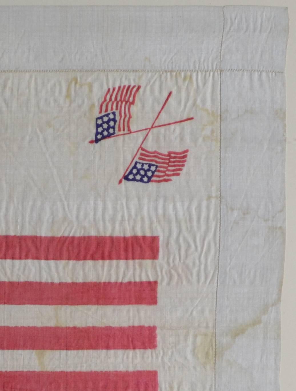 American Classical 36 Star Patriotic Textile, Civil War Era, Kerchief Civil War For Sale