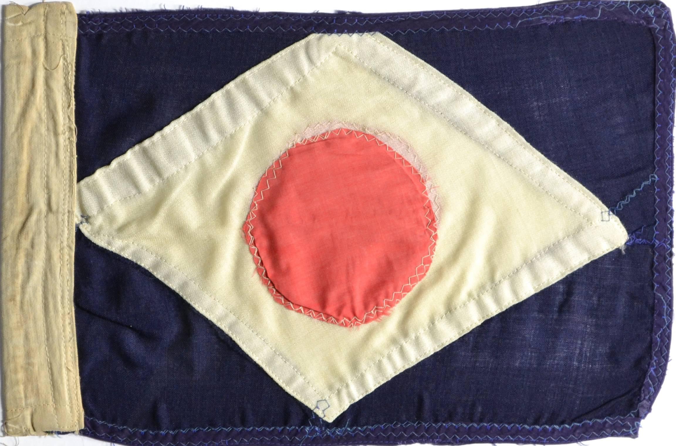 Rare antique hand-sewn yacht club bur-gee / flag. Beautiful stitching. Flags like this are almost impossible to find these days. Made of wool, the red circle appears to be linen. Canvas sleeve hoist. Flag is 11" x 17" frame 17" x