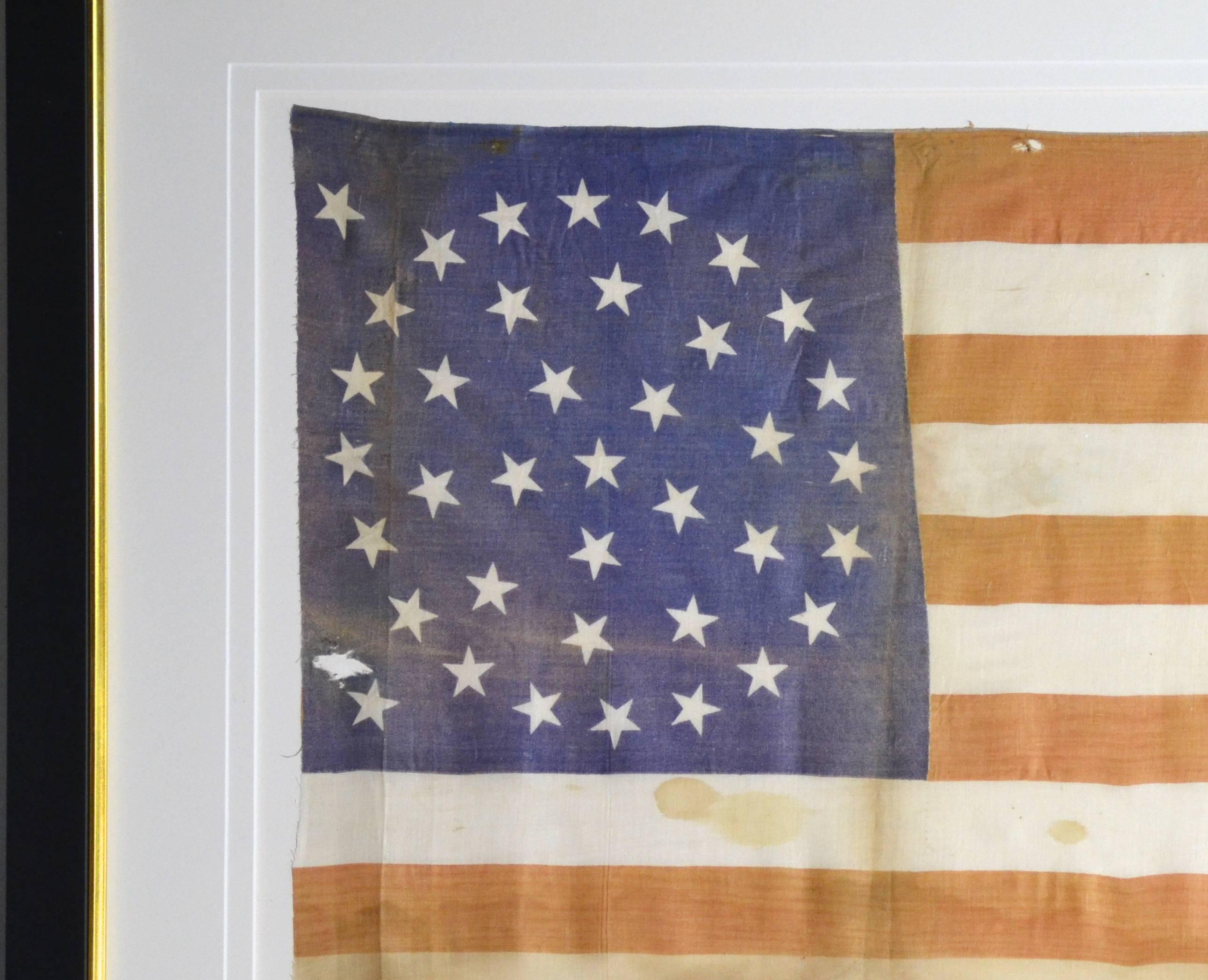 American Classical Rare Antique 38 Star Flag, circa 1876 For Sale
