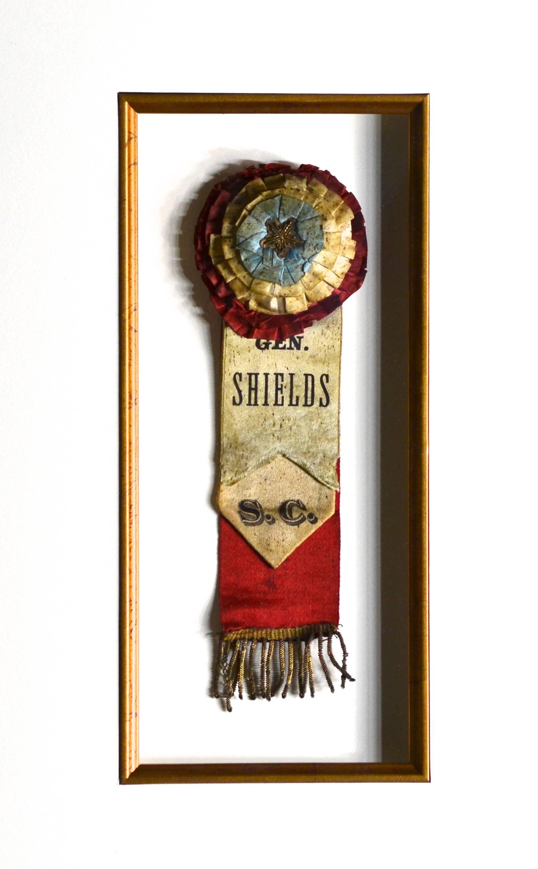 Fancy antique silk ribbon for Civil War General James Shield. A Union General who fought in the south.
General James Shields (May 10, 1810-June 1, 1879) was a politician and United States Army officer who was born in Ireland. Shields, a Democrat,