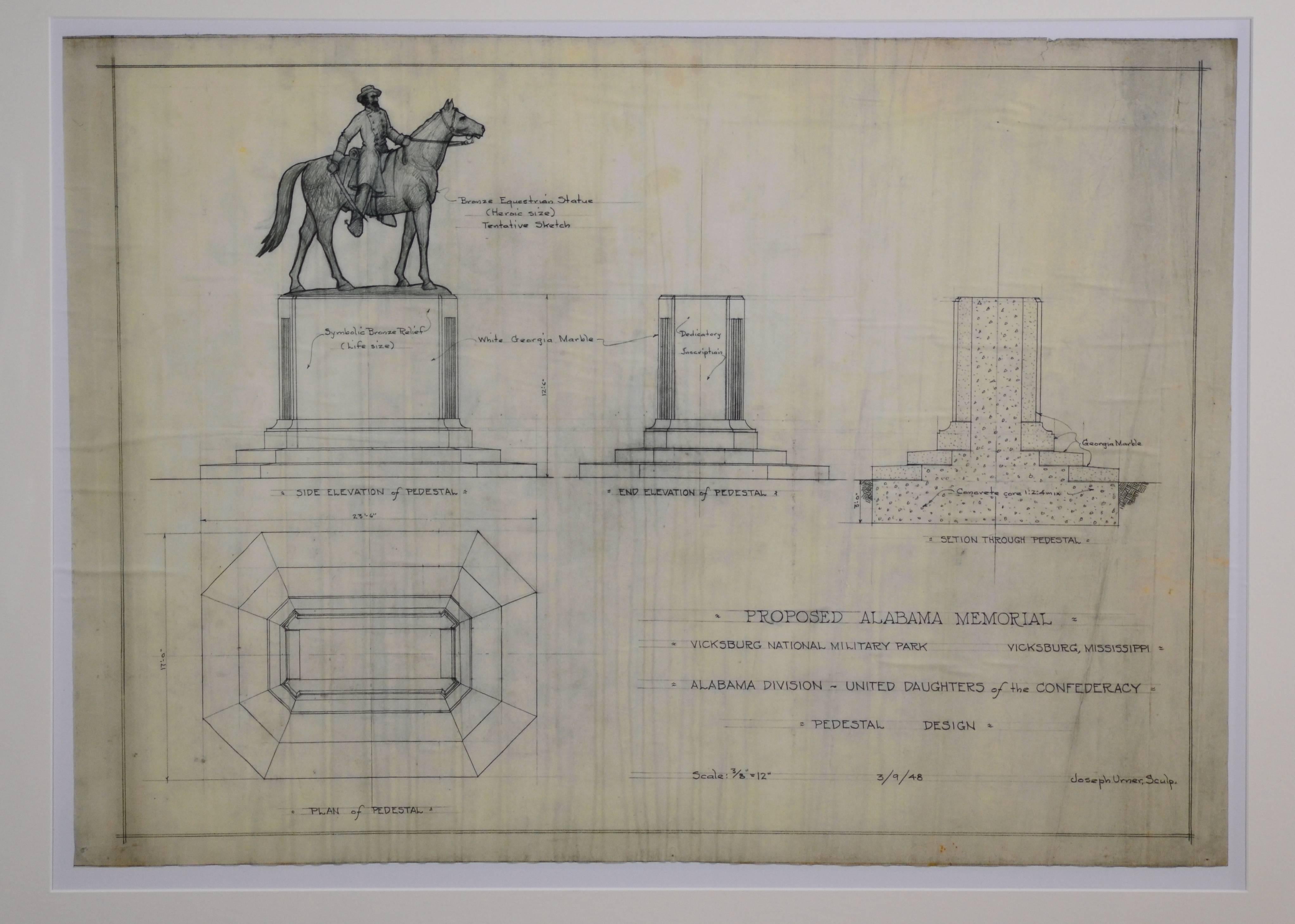 American Classical Blueprint for Civil War Monument, Alabama For Sale