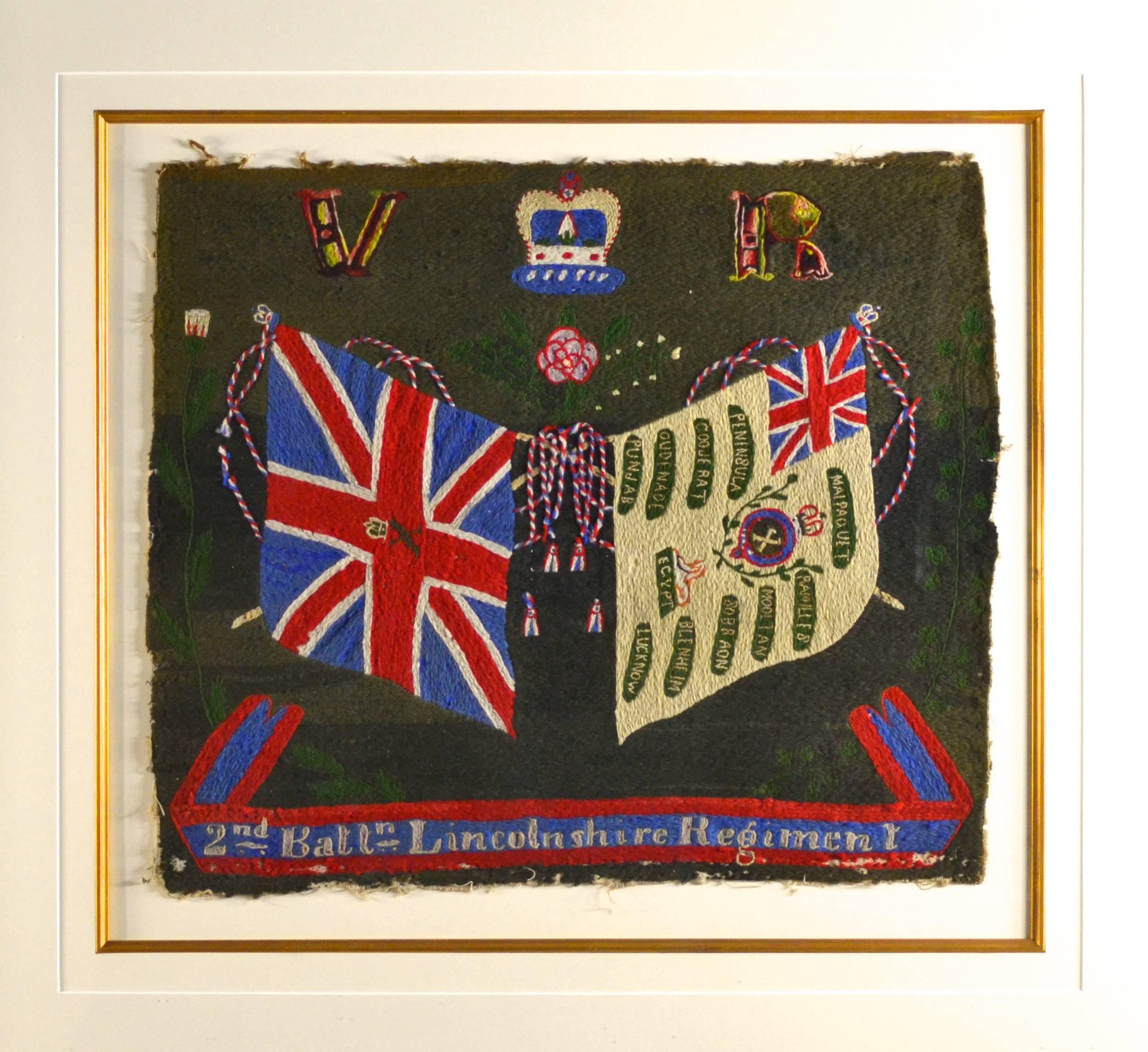 Antique WWI era British Regimental Commemorative Woolie. Appears to me hand made with silk and wool. Beautiful craftsmanship.
2nd Batallion Lincolnshire Regiment. Frame 30 x 32 Museum framing with UV acrylic. #10537

The Royal Lincolnshire